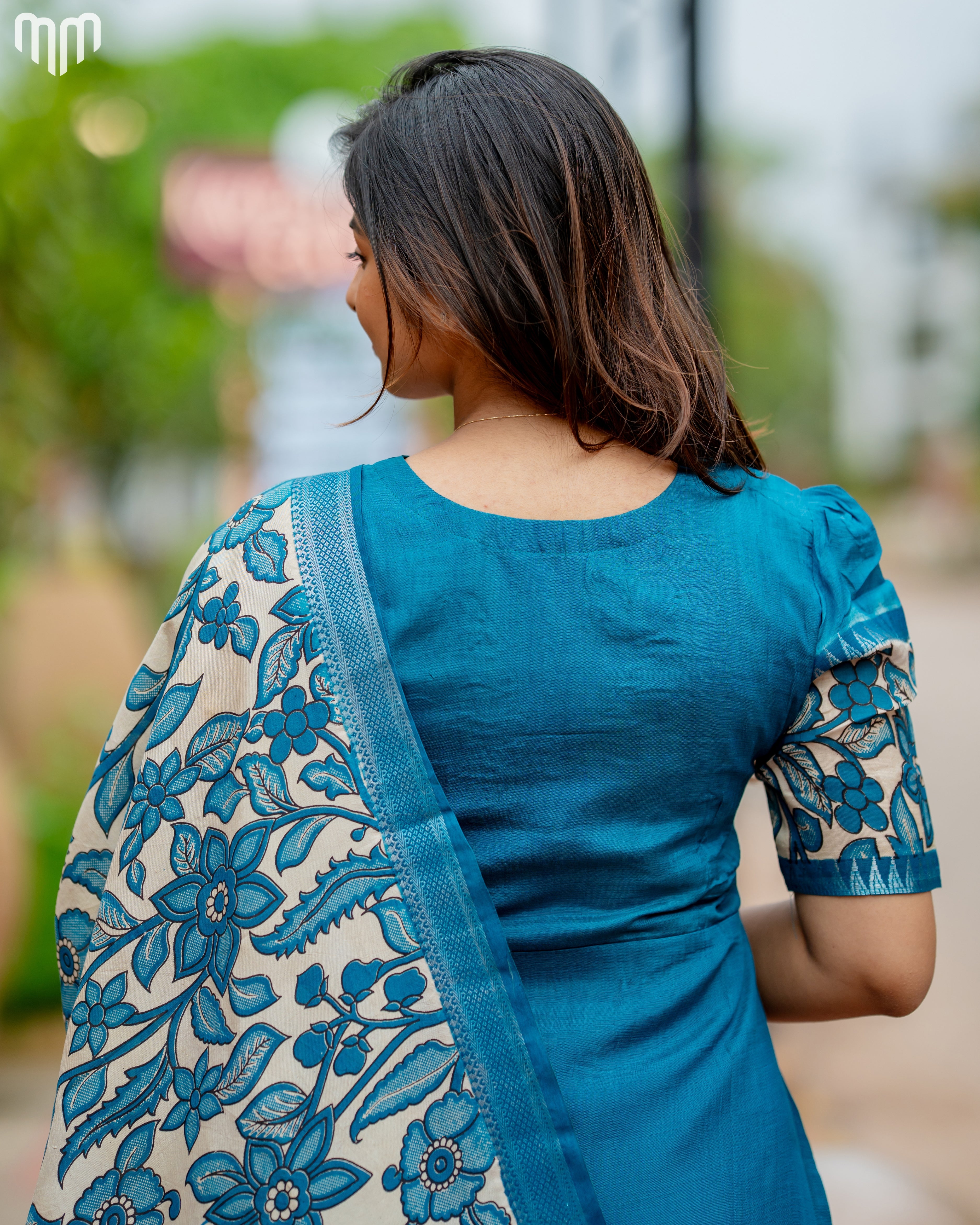 Teal Chennuri Silk Maternity Kurti Set - Top & Dupatta
