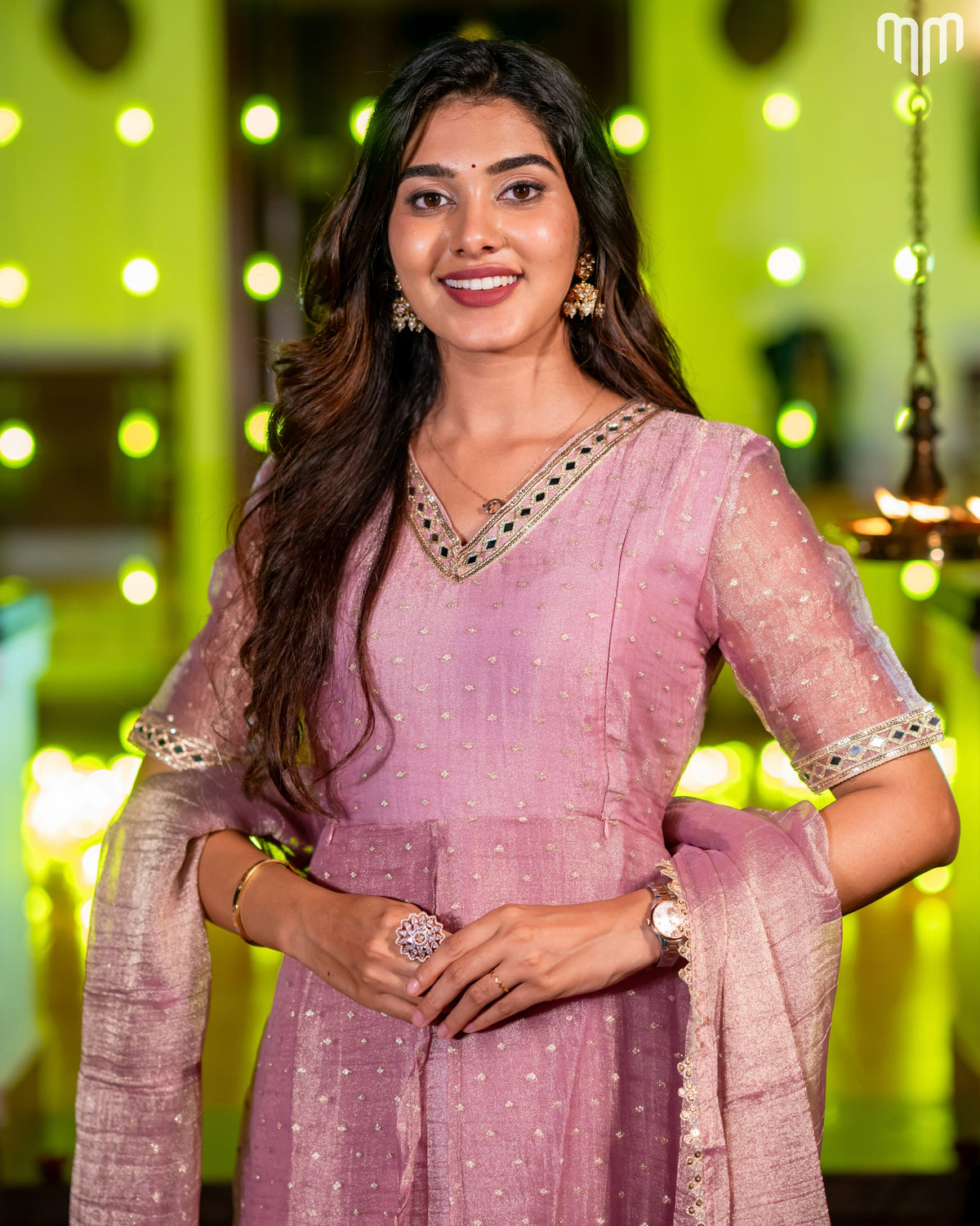 Pink Crush Tissue With Butti Maternity Maxi with Full Crepe Lining & Dupatta