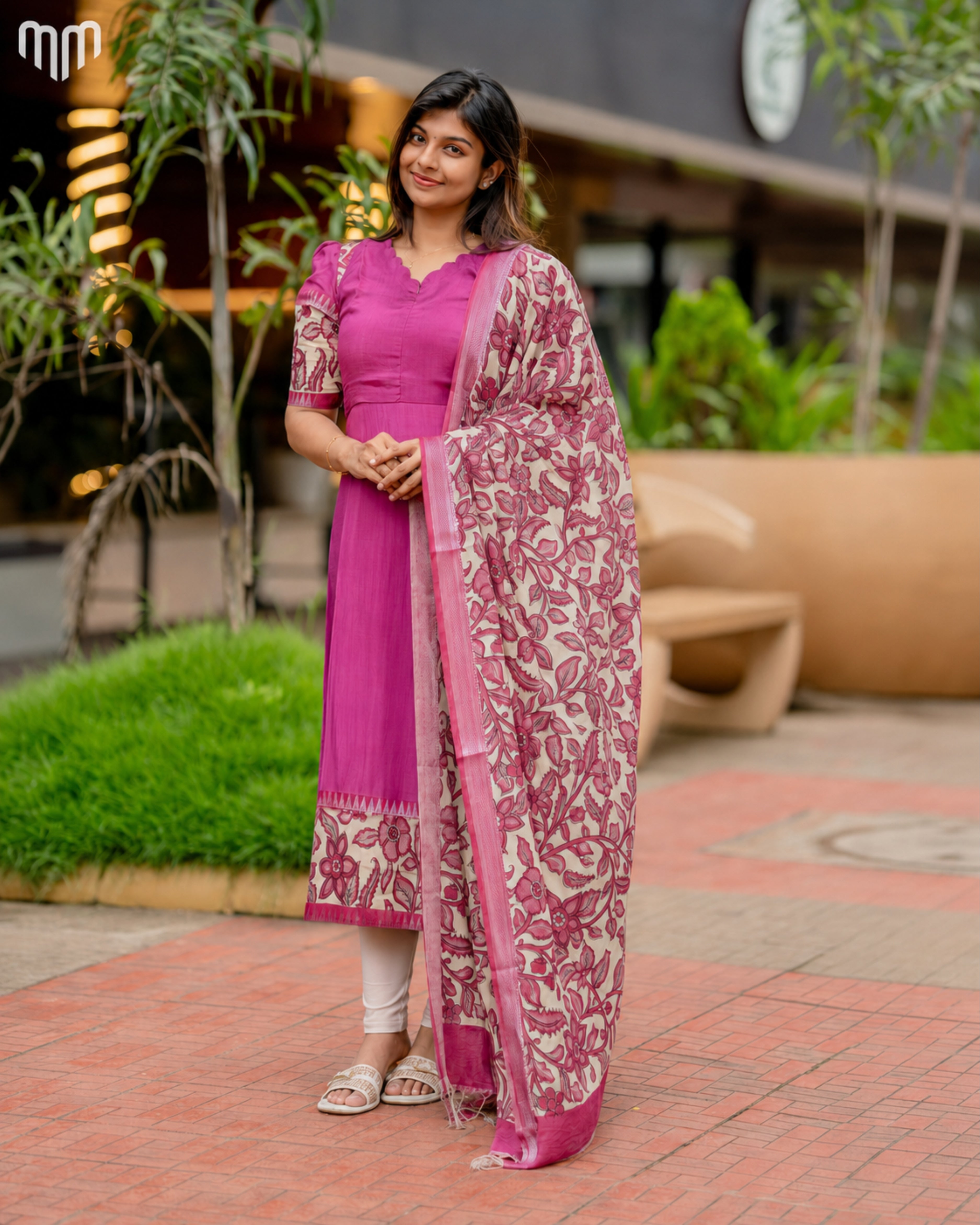 Magenta Chennuri Silk Maternity Kurti Set - Top & Dupatta