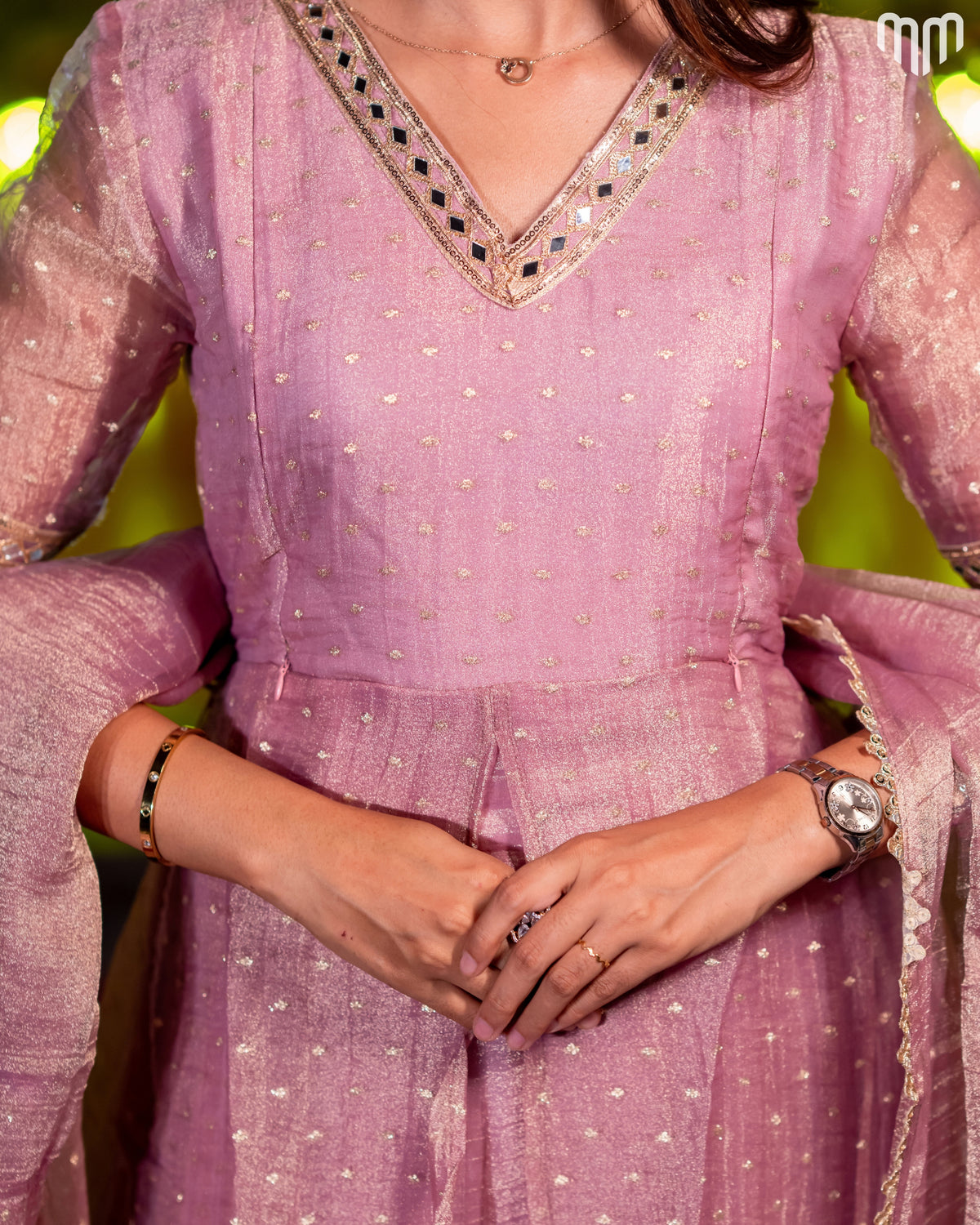 Pink Crush Tissue With Butti Maternity Maxi with Full Crepe Lining & Dupatta