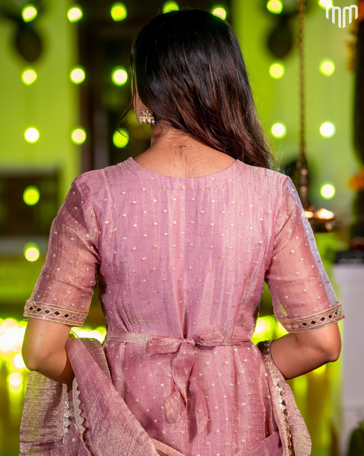 Pink Crush Tissue With Butti Maternity Maxi with Full Crepe Lining & Dupatta