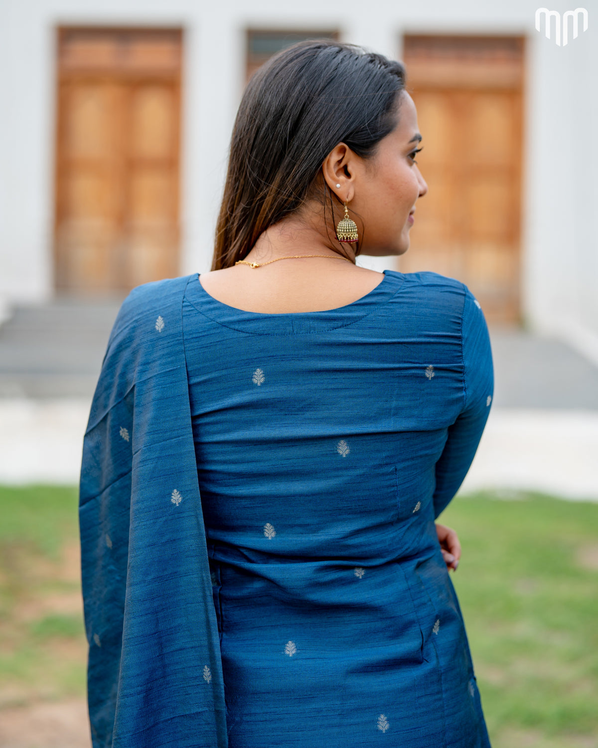 Banarasi Brocade Peacock Blue Maternity Kurti Set with top cotton lining