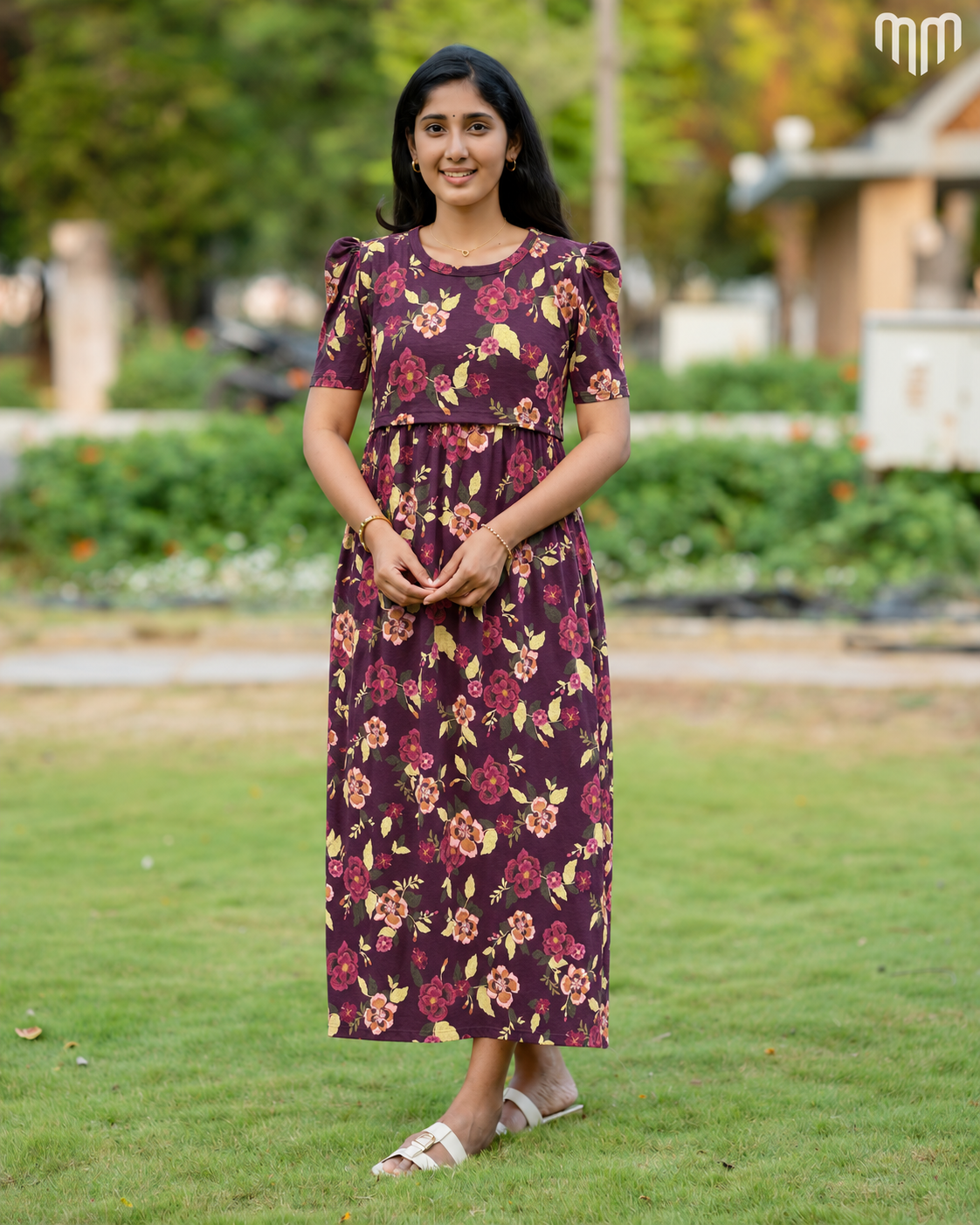 Burgundy Blossom Zipless Maternity Loungewear – Full Length