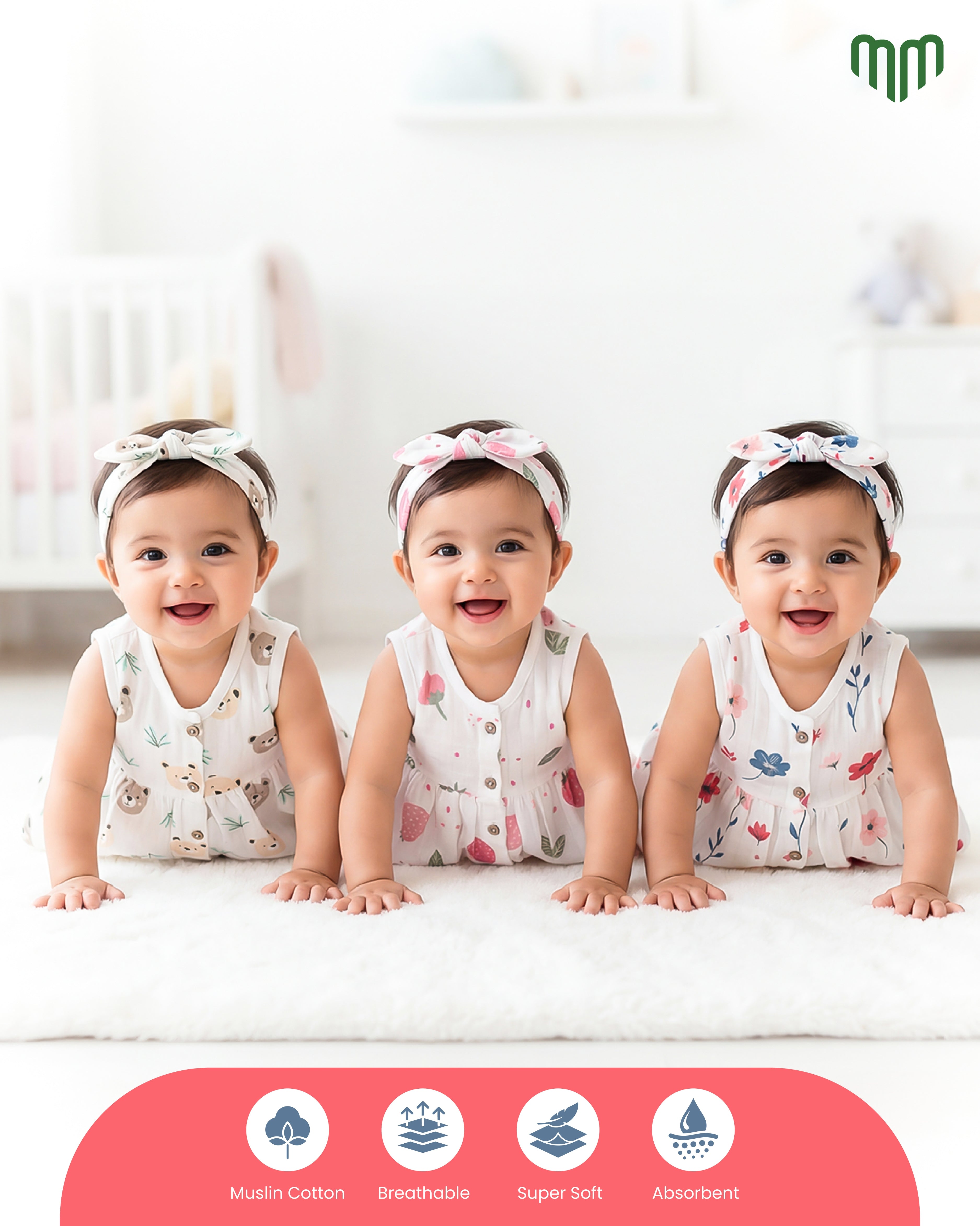 Muslin Sleeveless Frock - Pack of 3