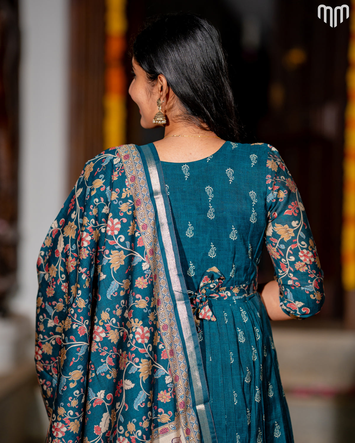 Maheswari Silk Teal Maternity Maxi with Full Cotton Lining & Dupatta