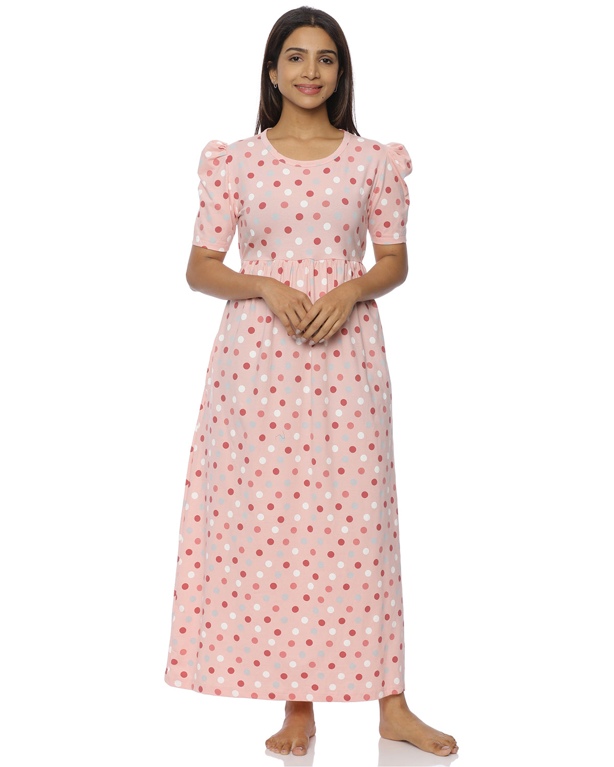 Peach Polka Casual Loungewear - Full Length