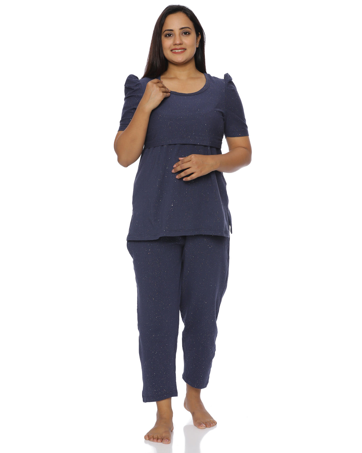 Glitter Navy Zipless Feeding Pant Set