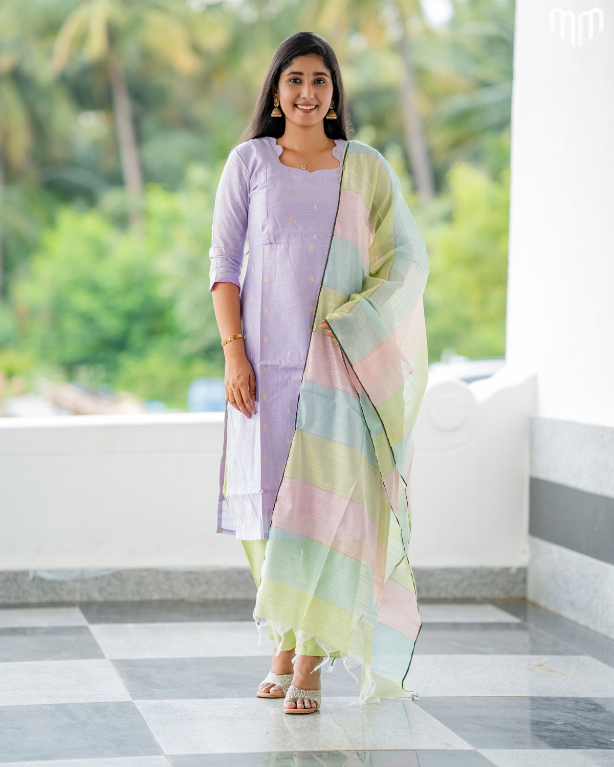 Swara Pastel lavender Premium Raw Silk Maternity Kurti Set with top cotton lining