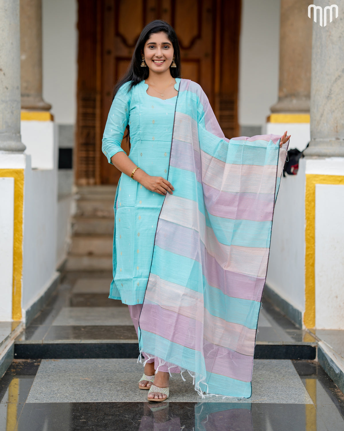 Swara Aqua blue Premium Raw Silk Maternity Kurti Set with top cotton lining