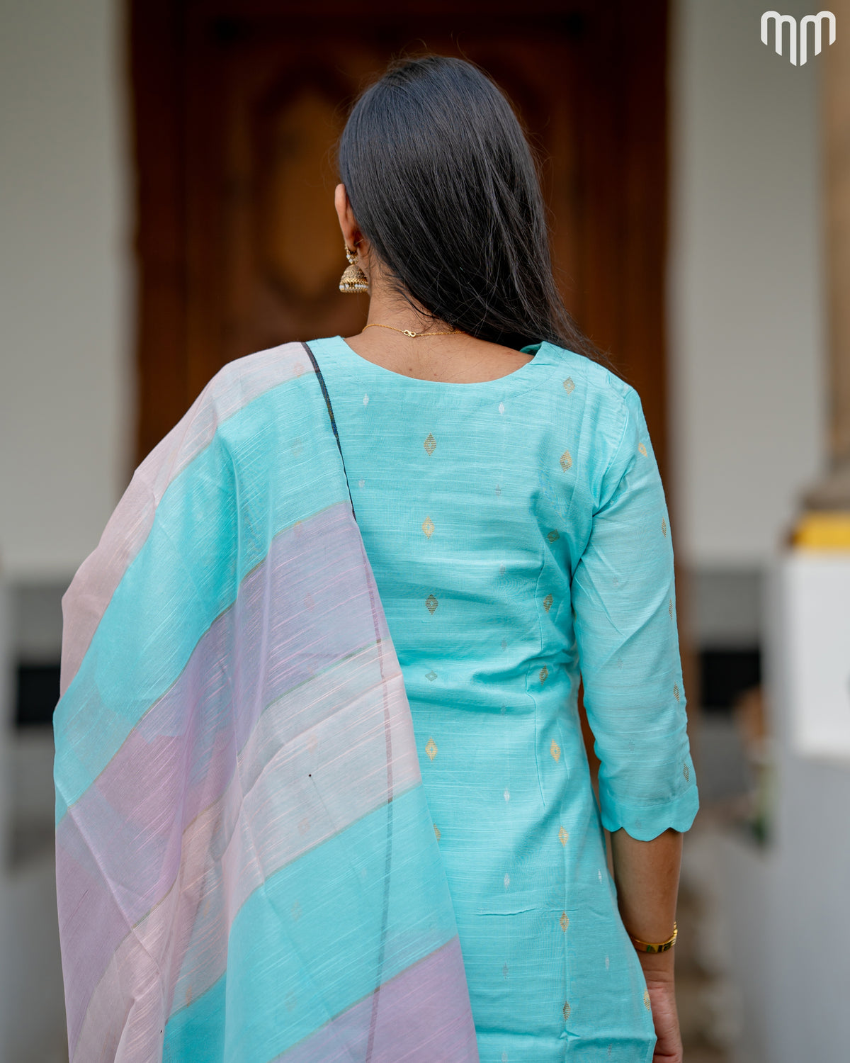 Swara Aqua blue Premium Raw Silk Maternity Kurti Set with top cotton lining