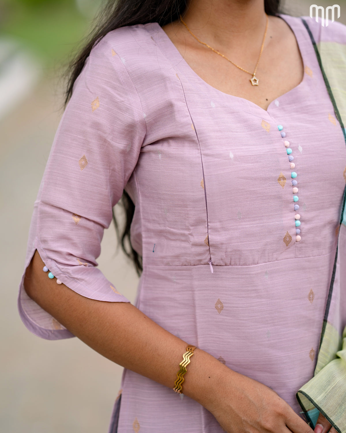 Swara lilac Premium Raw Silk Maternity Kurti Set with top cotton lining