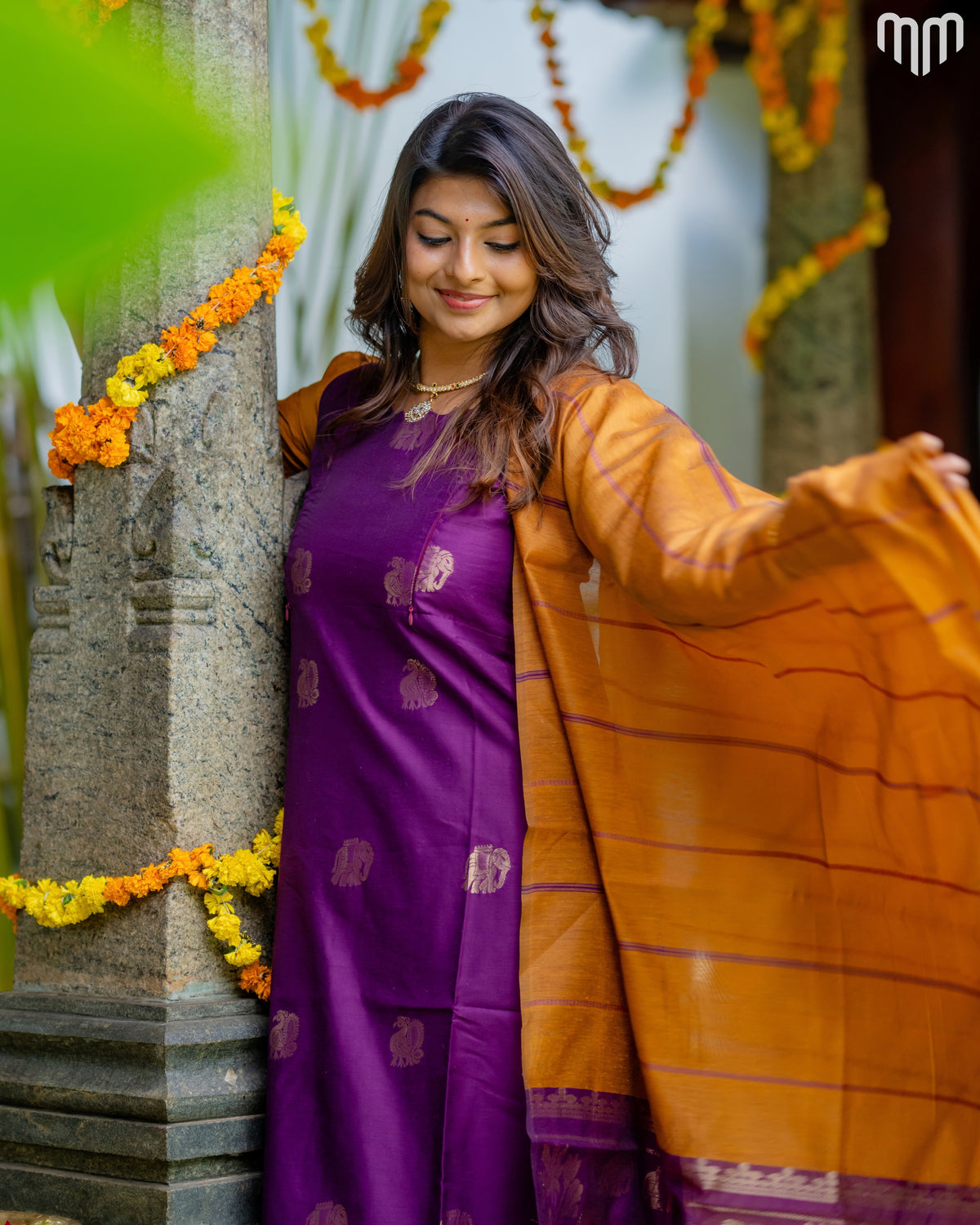 Vaaranam_Magenta Gajam Butta Silk Maternity Kurti Set with top cotton lining