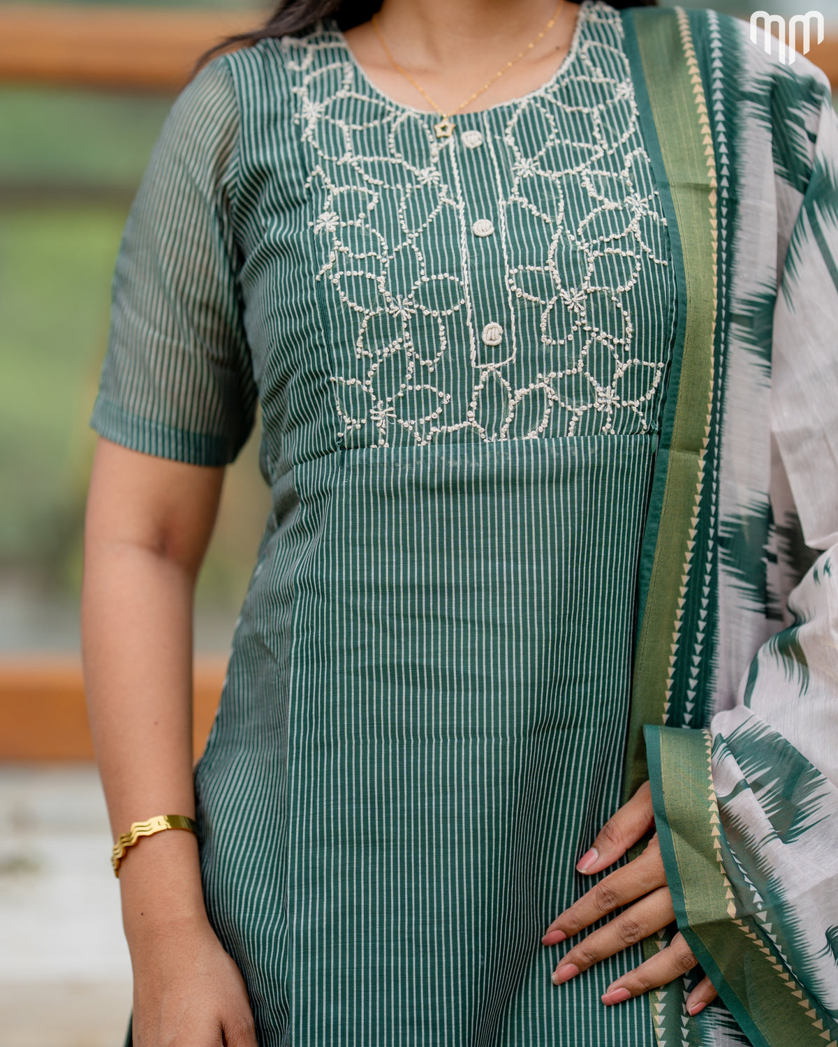 Vidhatri Green Floral Embroidery Maternity Kurti Set with top cotton lining