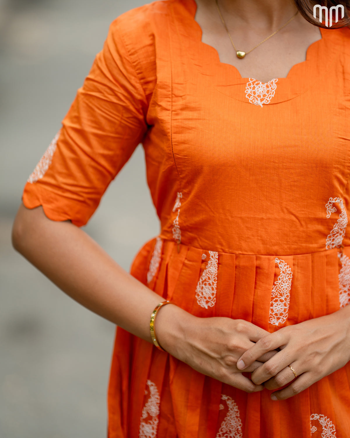 Tivra_Orange Chanderi Maternity Maxi with Full Cotton Lining