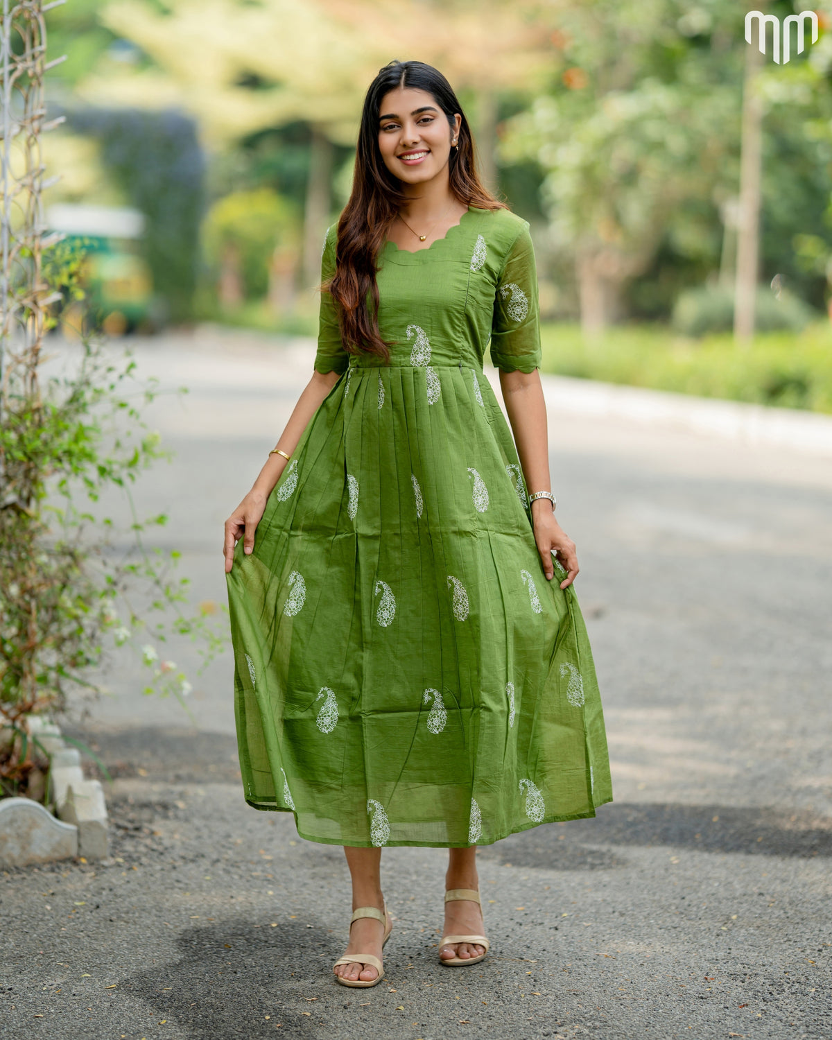 Tivra_Green Chanderi Maternity Maxi with Full Cotton Lining