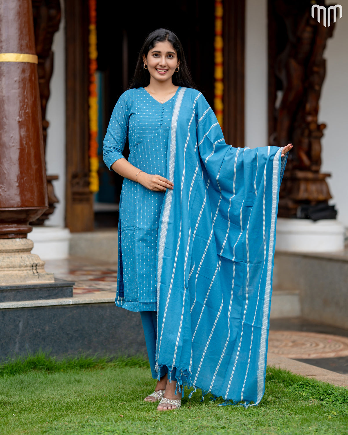 Vismaya Deep blue Handloom Cotton Maternity Kurti Set with Top Cotton Lining