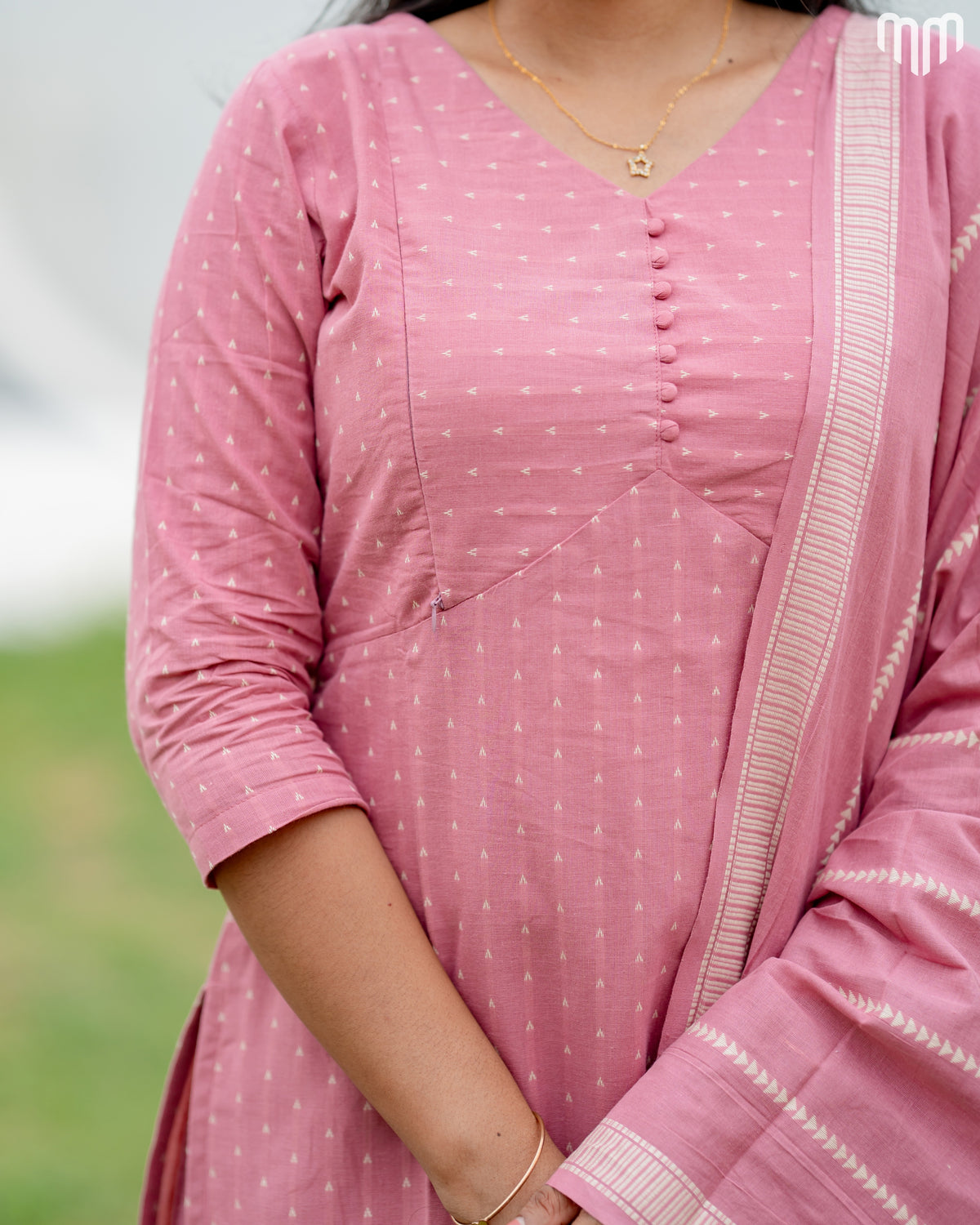 Vismaya Rose pink Handloom Cotton Maternity Kurti Set with Top Cotton Lining