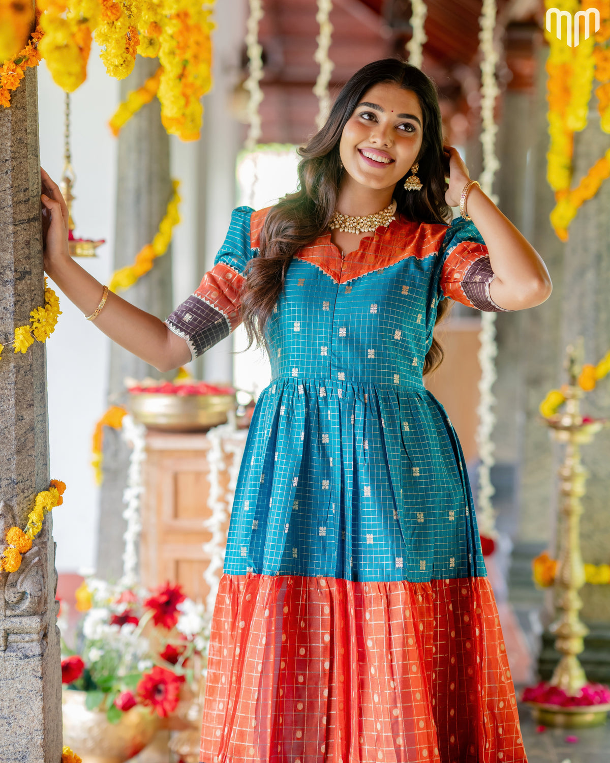 Dhikshana_01 Fancy Silk Maternity Maxi with Full Cotton Lining
