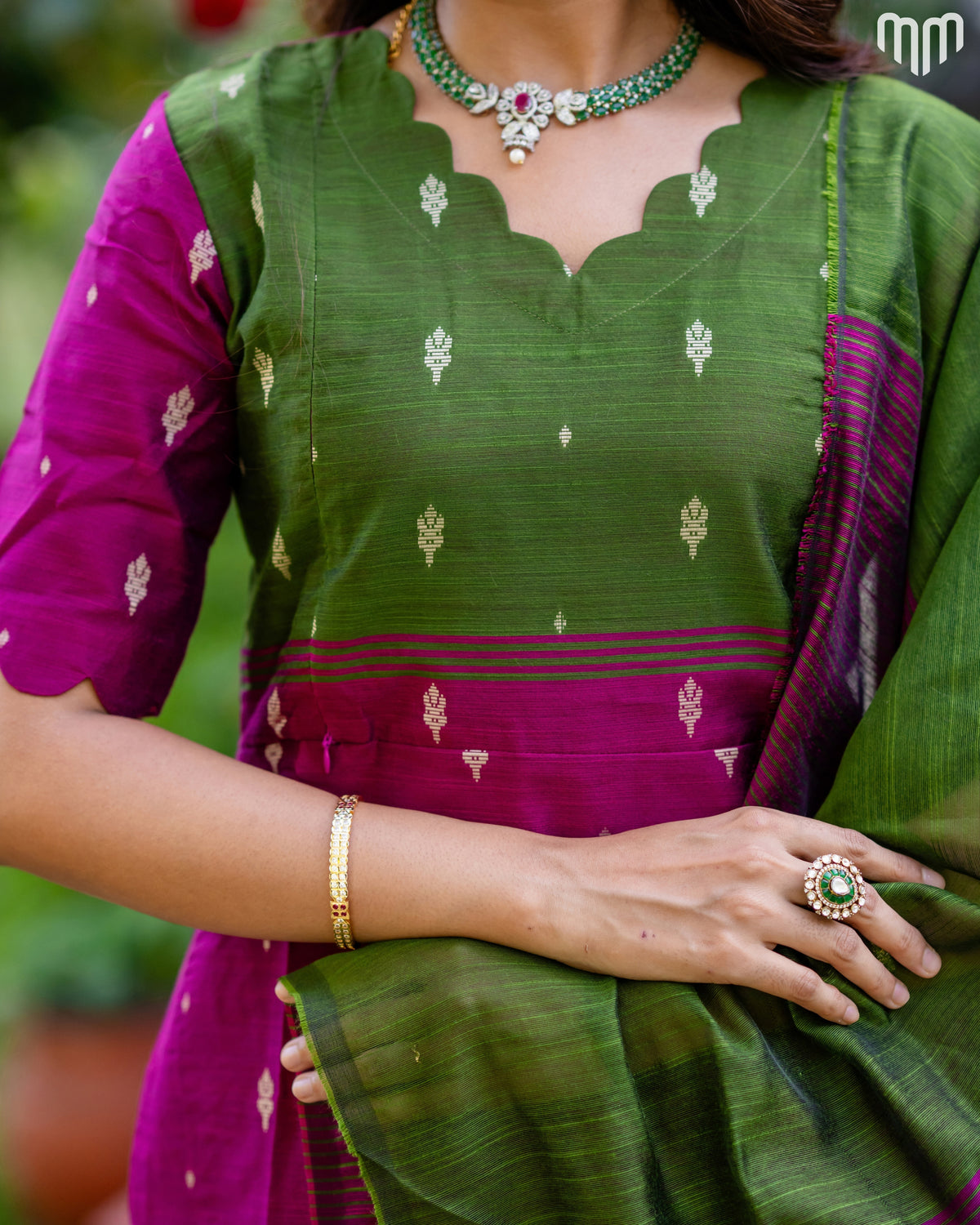 Mullai_V1 Premium Raw Silk Maternity Kurti Set with top cotton lining