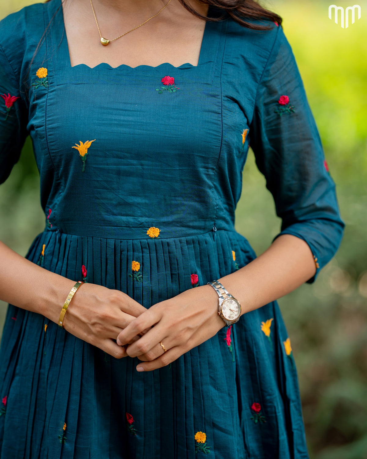 Niram_Teal Chanderi Maternity Maxi with Full Cotton Lining - product image 3 | MMWEAR