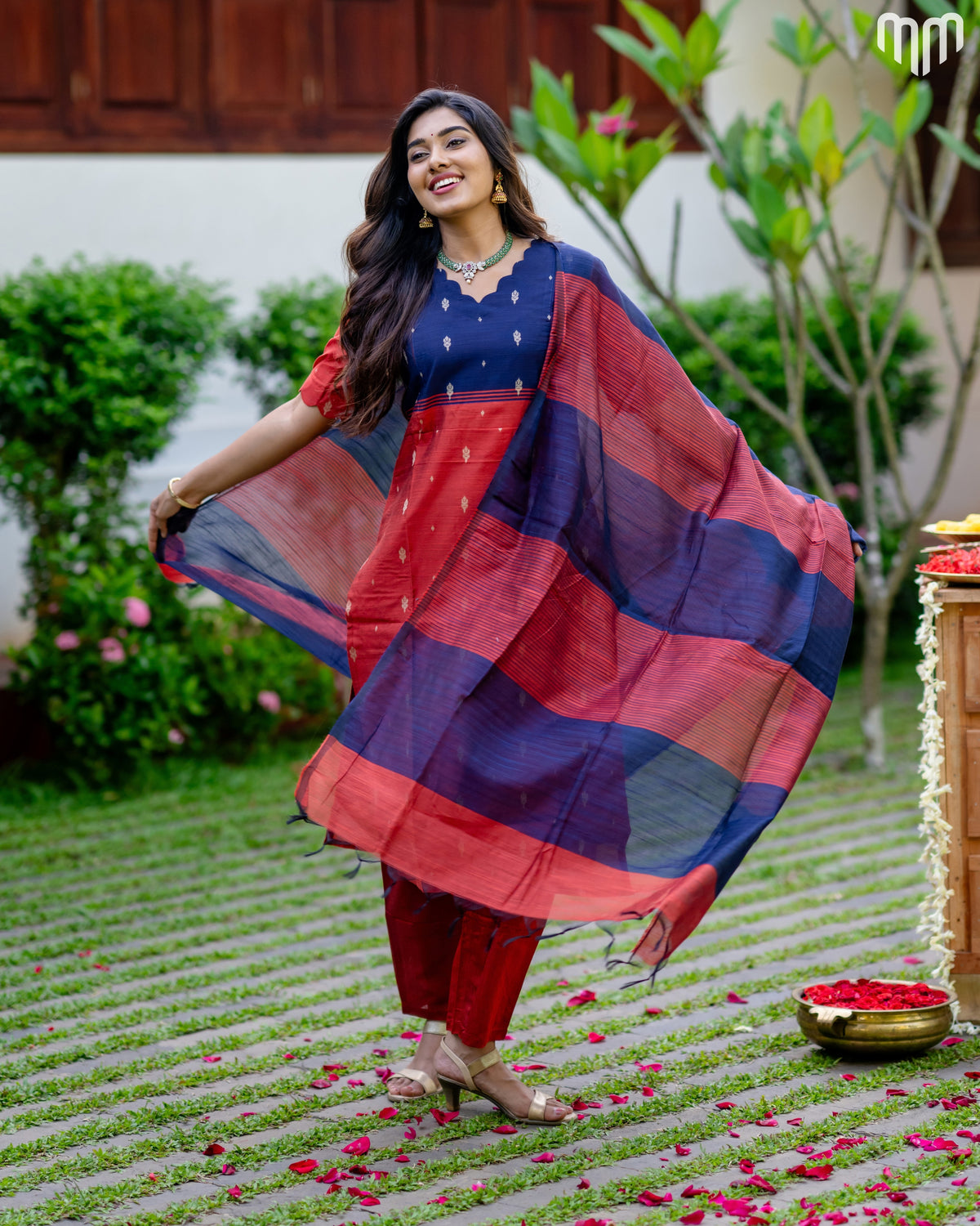 Mullai_V4 Premium Raw Silk Maternity Kurti Set with top cotton lining