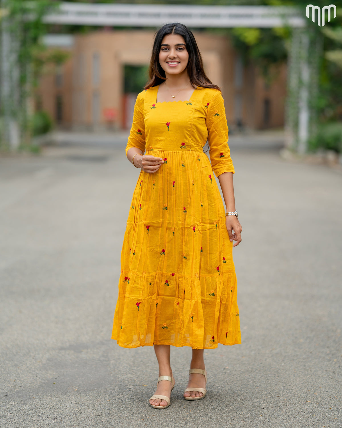Niram_Yellow Chanderi Maternity Maxi with Full Cotton Lining - product image 1 | MMWEAR