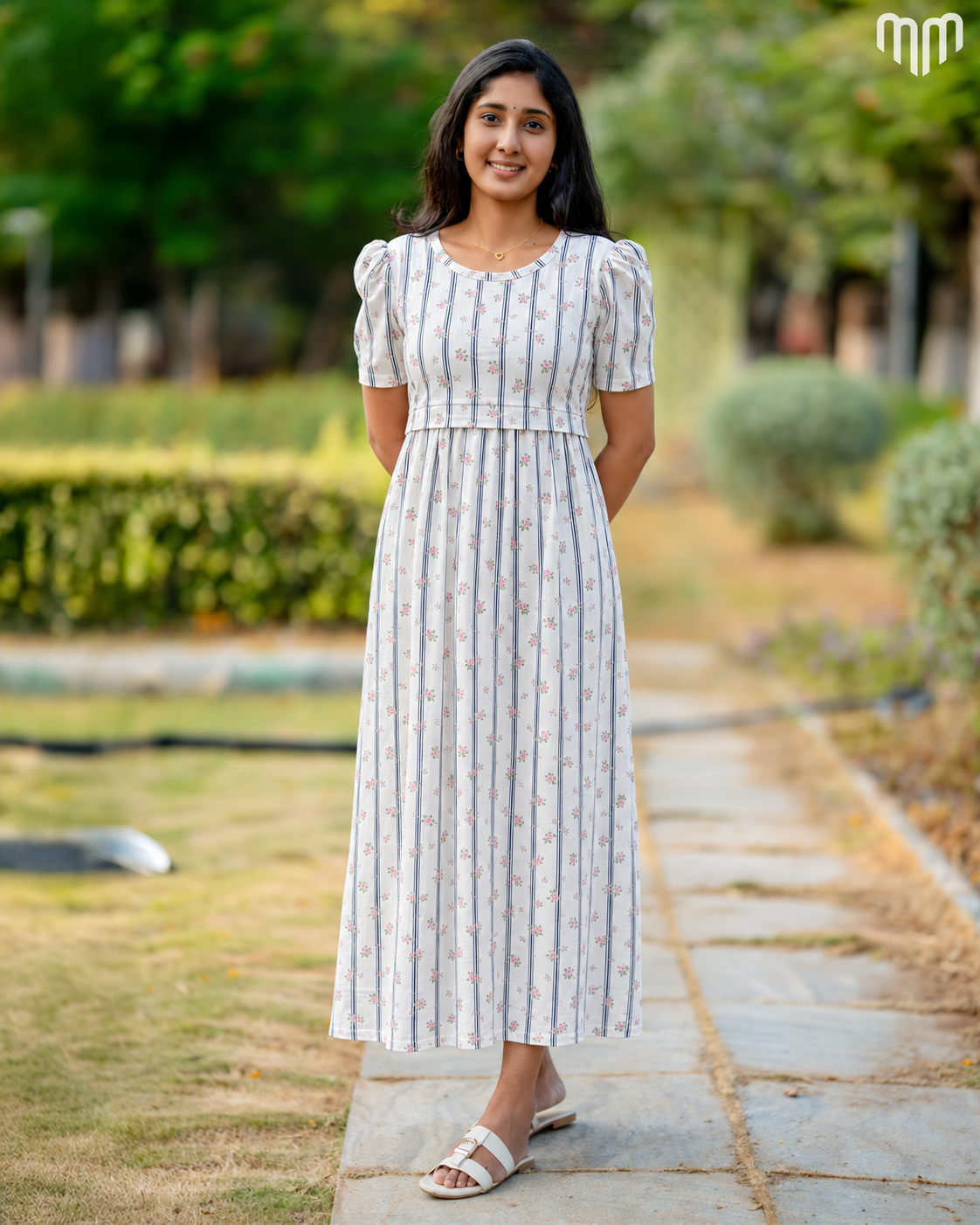 Cottage Floral Stripe Zipless Maternity Loungewear – Full Length