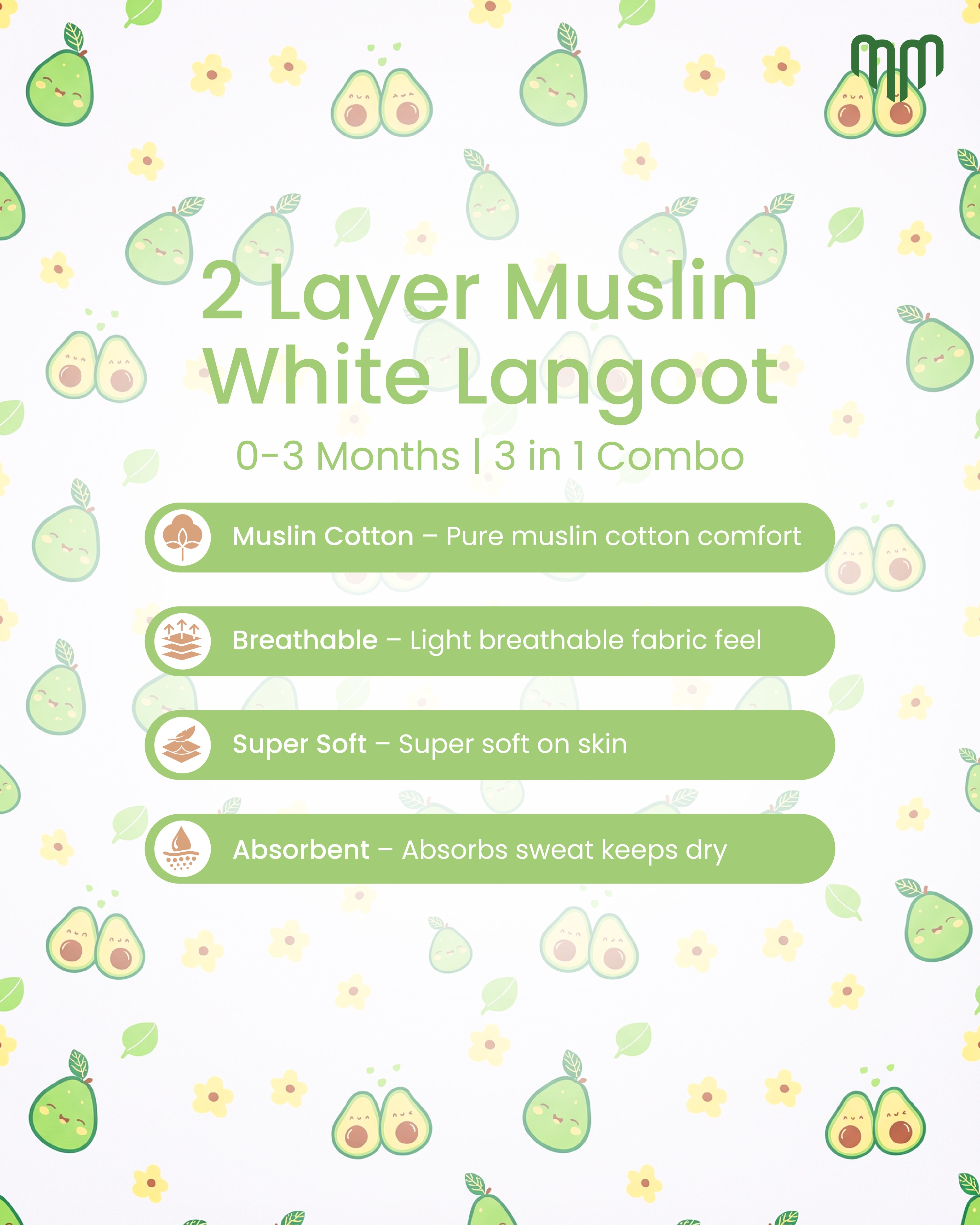 Little Avocada Muslin Nappy