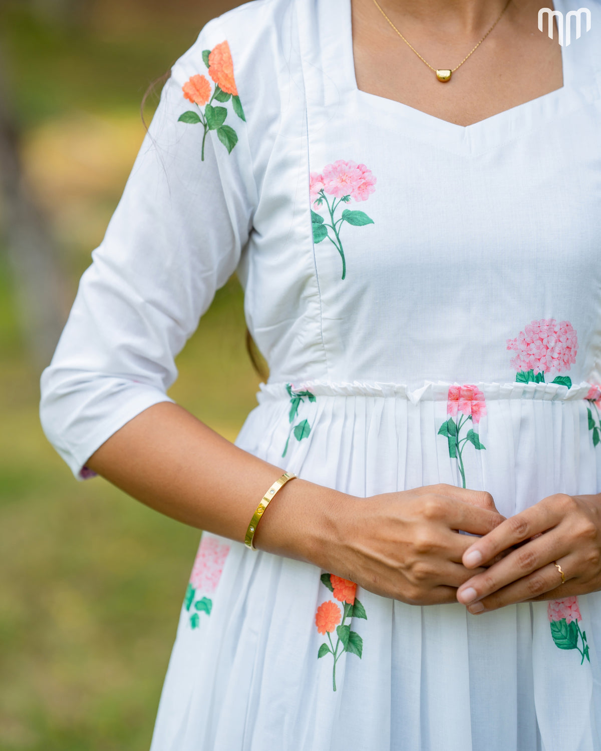 White Floral Maternity Maxi with Full Cotton Lining
