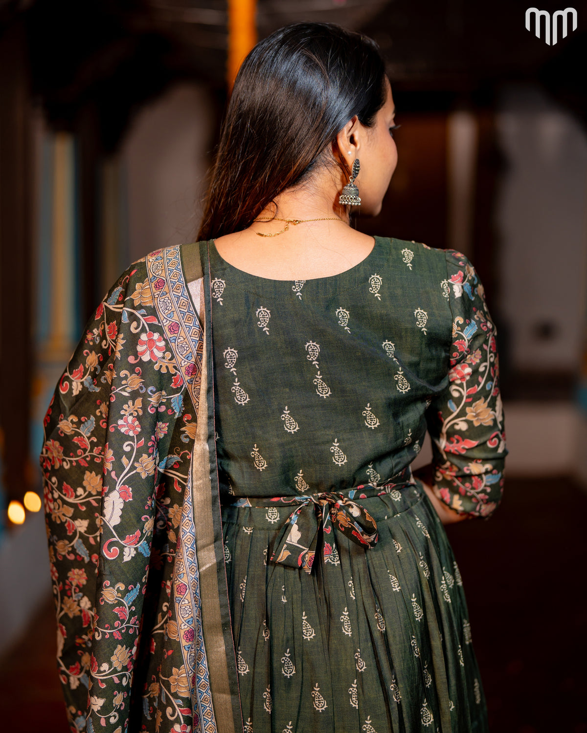 Maheswari Silk Green Maternity Maxi with Full Cotton Lining & Dupatta
