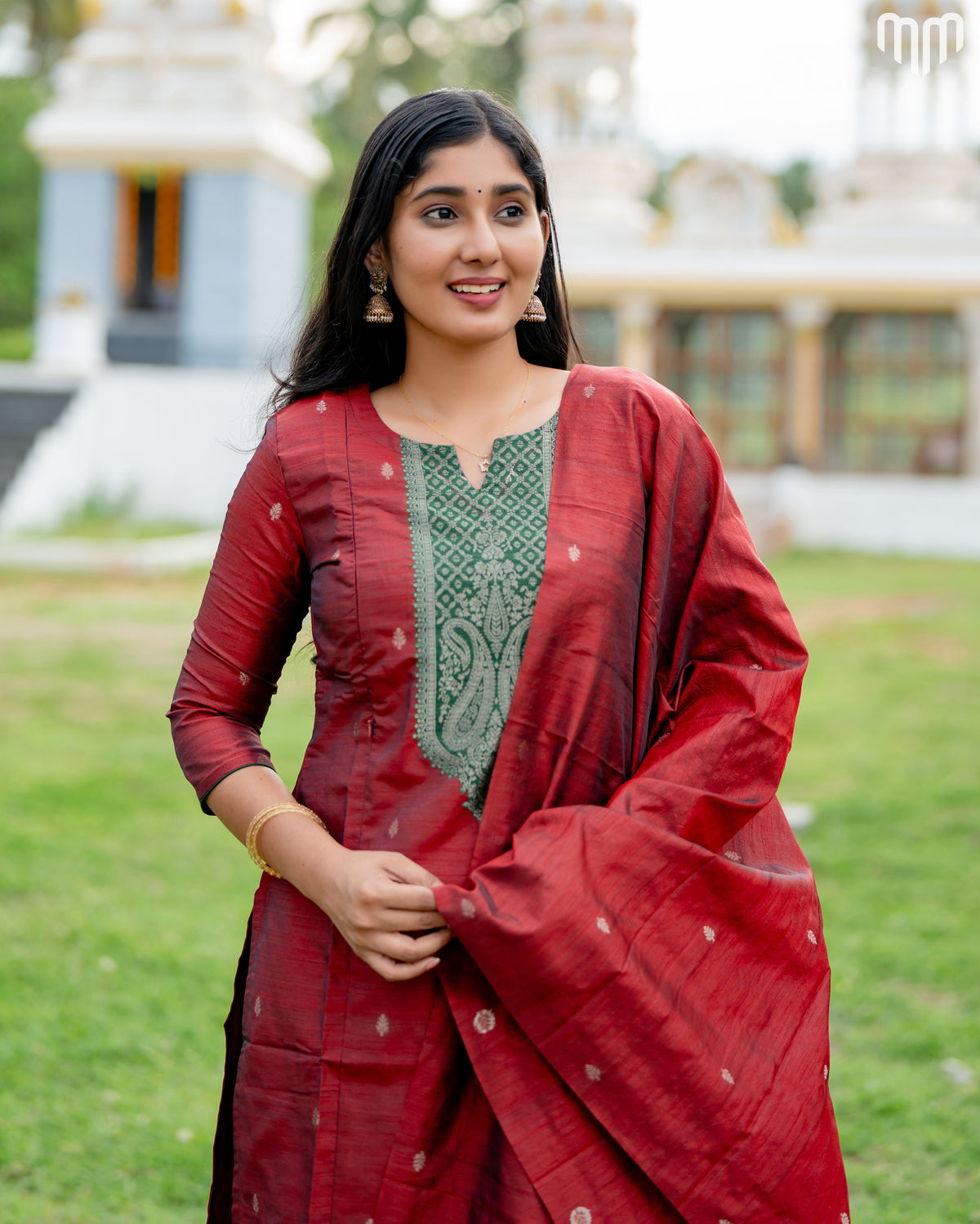 Banarasi Brocade Coral Red Maternity Kurti Set with top cotton lining