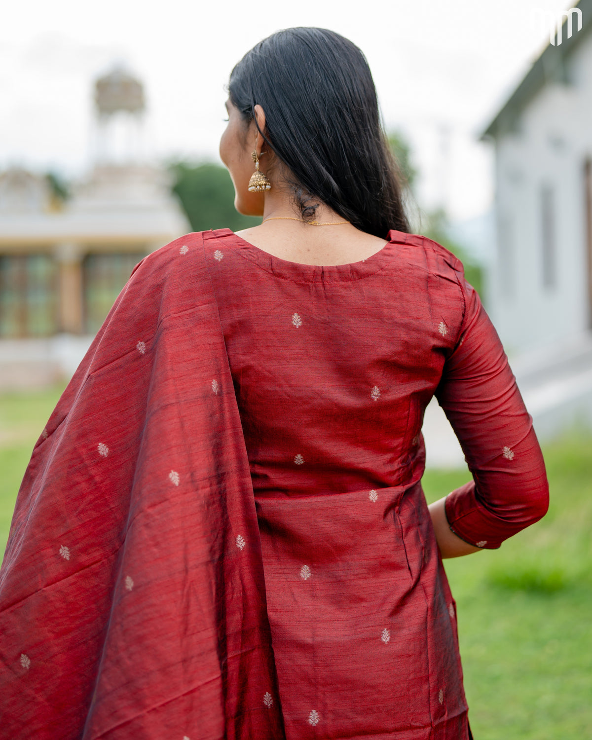 Banarasi Brocade Coral Red Maternity Kurti Set with top cotton lining