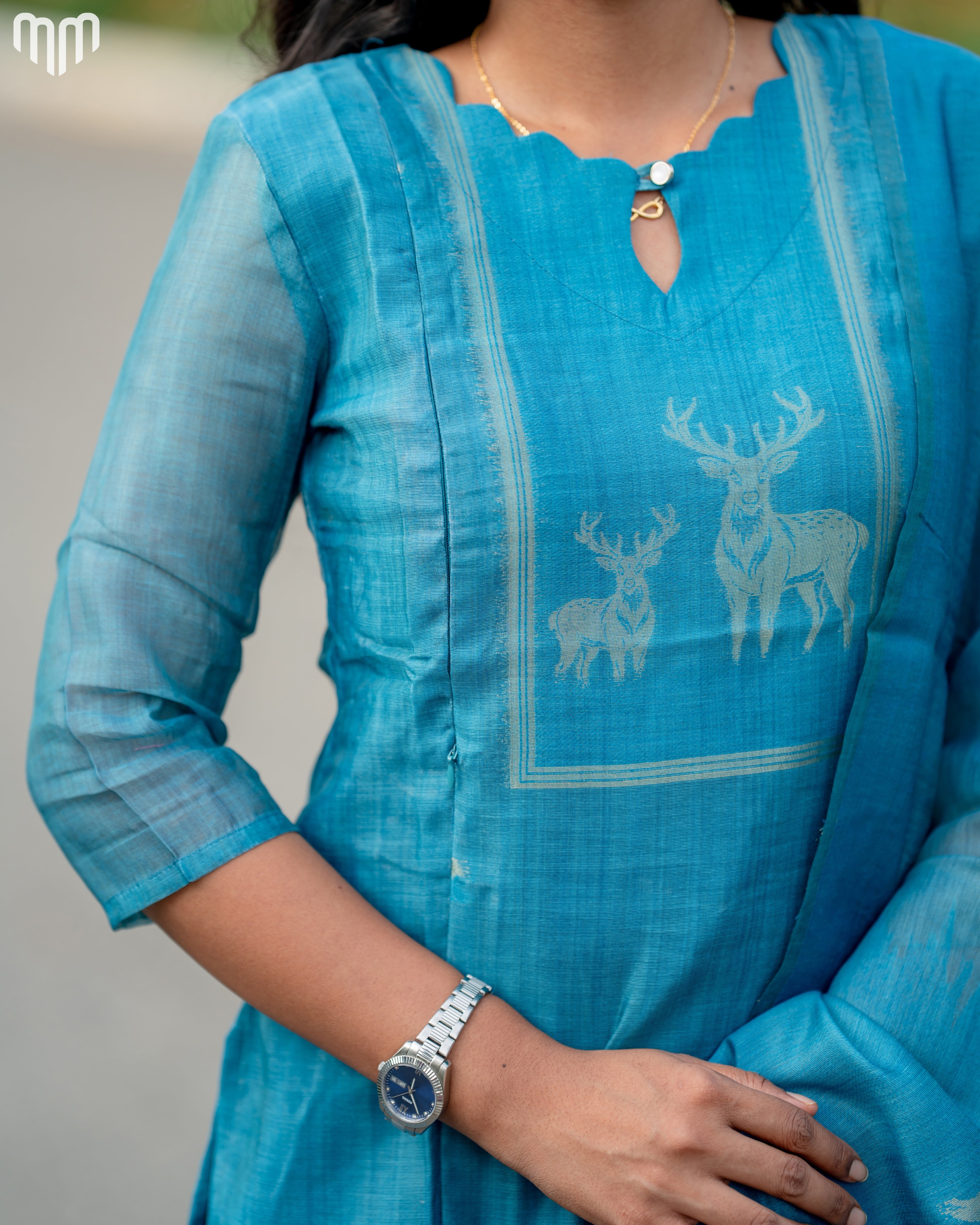 De_Teal Maternity Kurti Set - Top & Dupatta