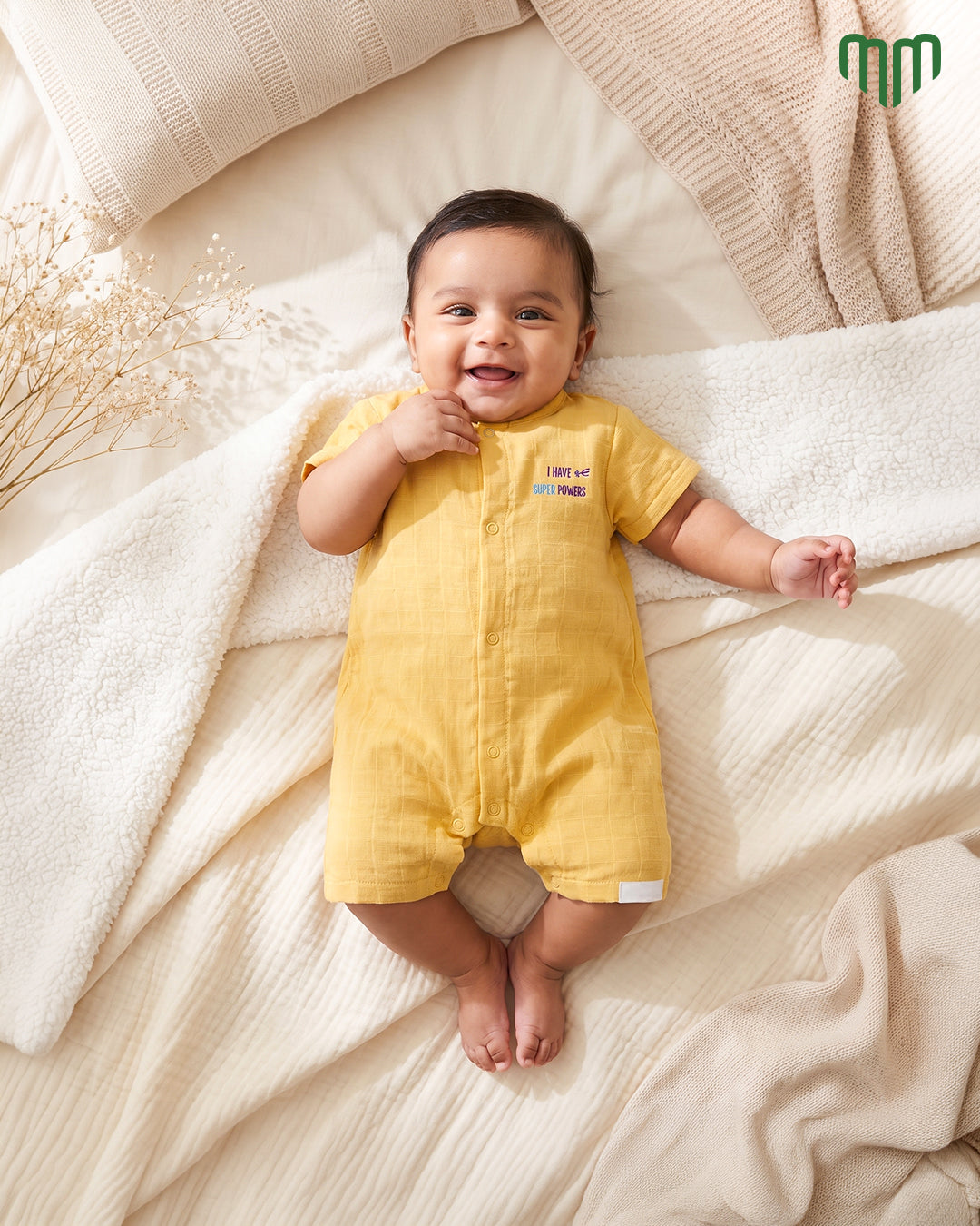 Little Super Power Muslin Solid Romper
