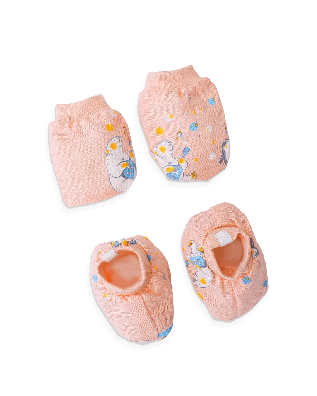Little Penguin Muslin Baby Mittens and Booties Set