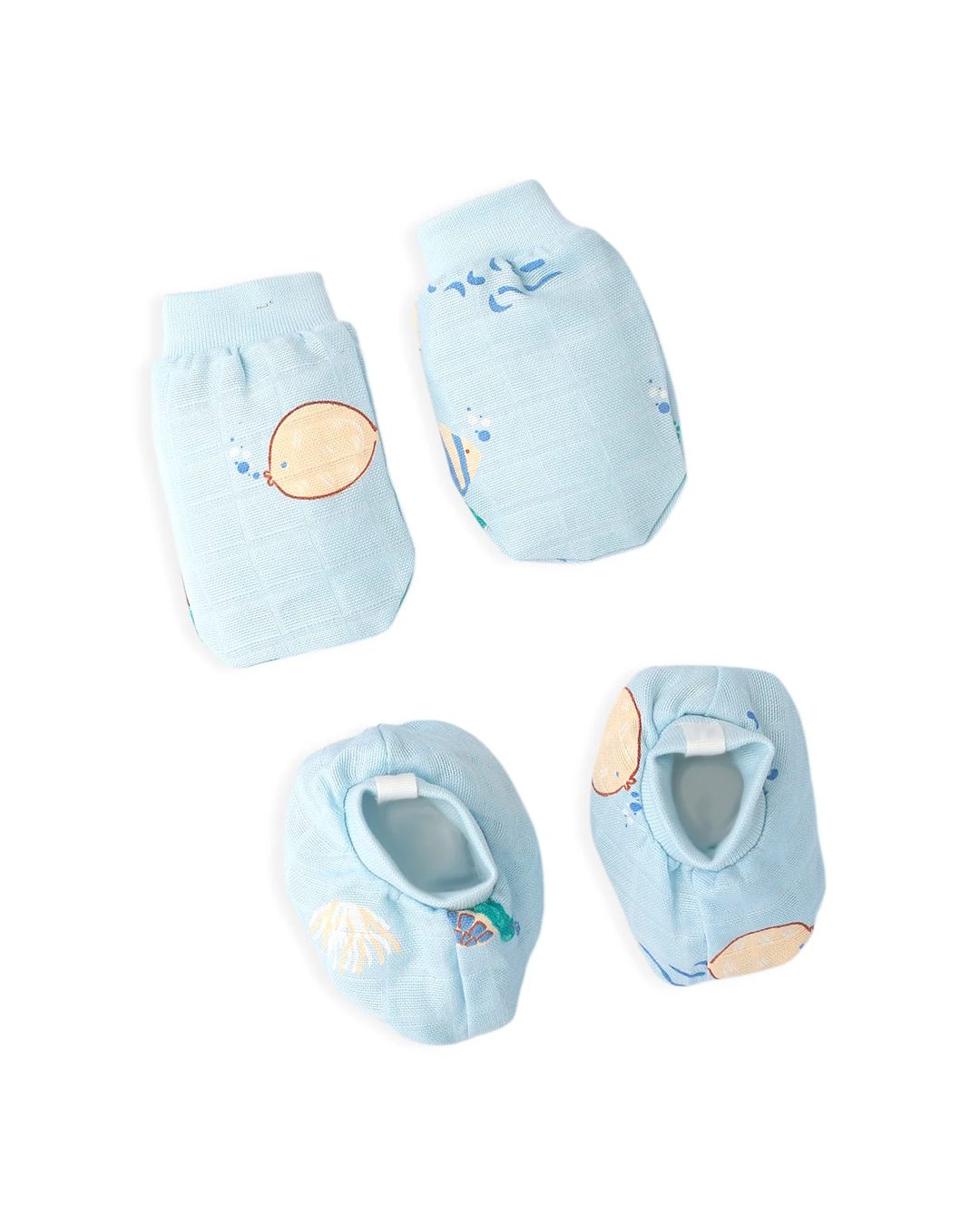 Little Swim Muslin Baby Cap, Mittens and booties Set