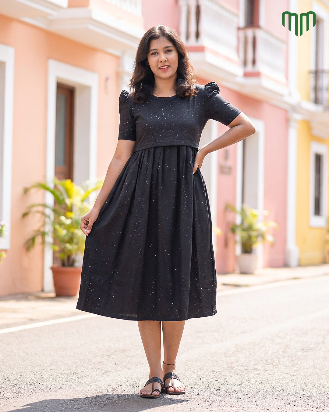 Glitter Black Zipless Maternity Loungewear – Calf Length