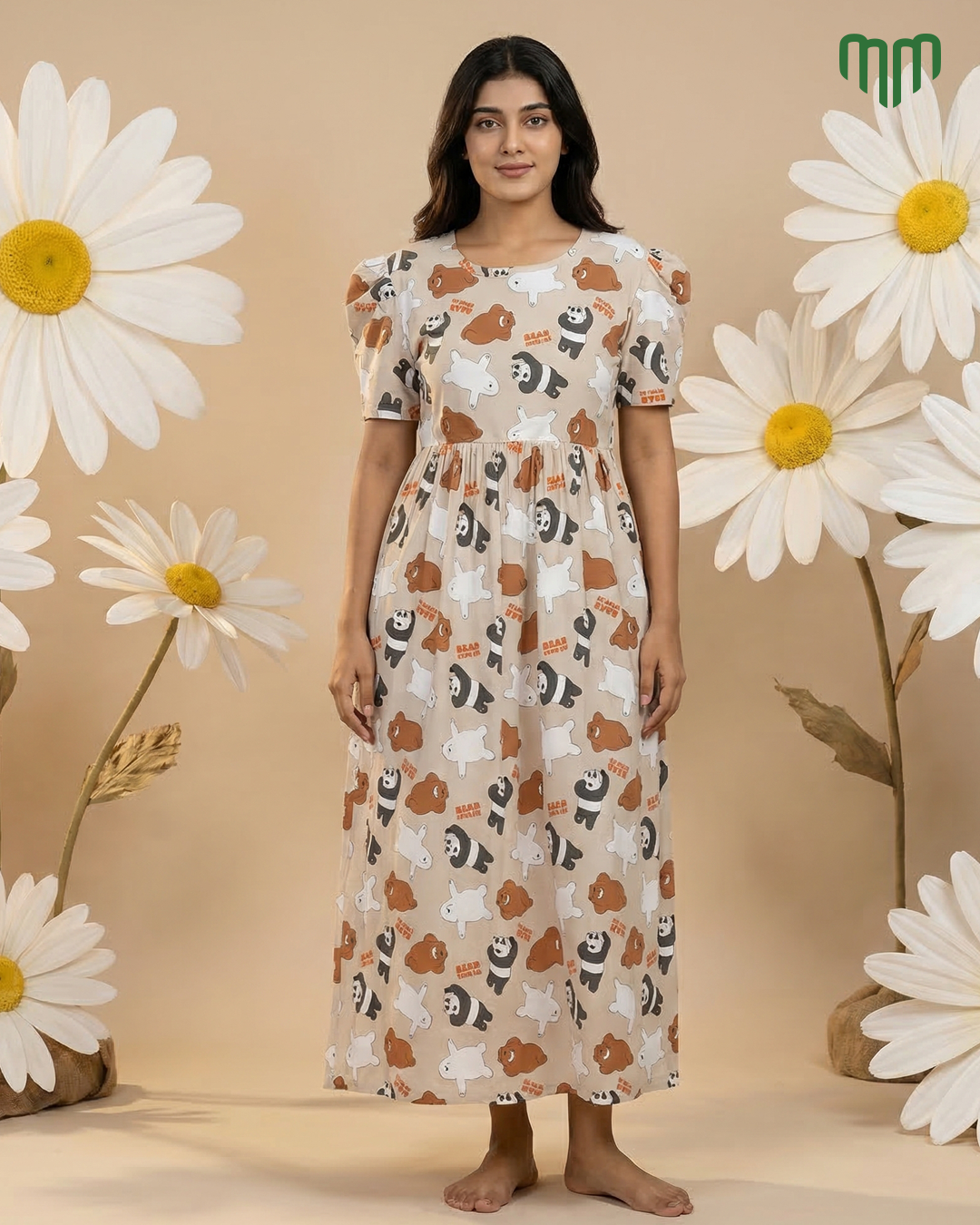 Cute Bear | Casual Non-Maternity Loungewear - Puff Sleeve | Full Length