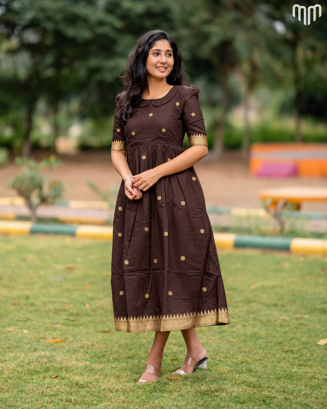Akila Brown Mangalagiri Maternity Maxi with Full Cotton Lining - product image 1 | MMWEAR