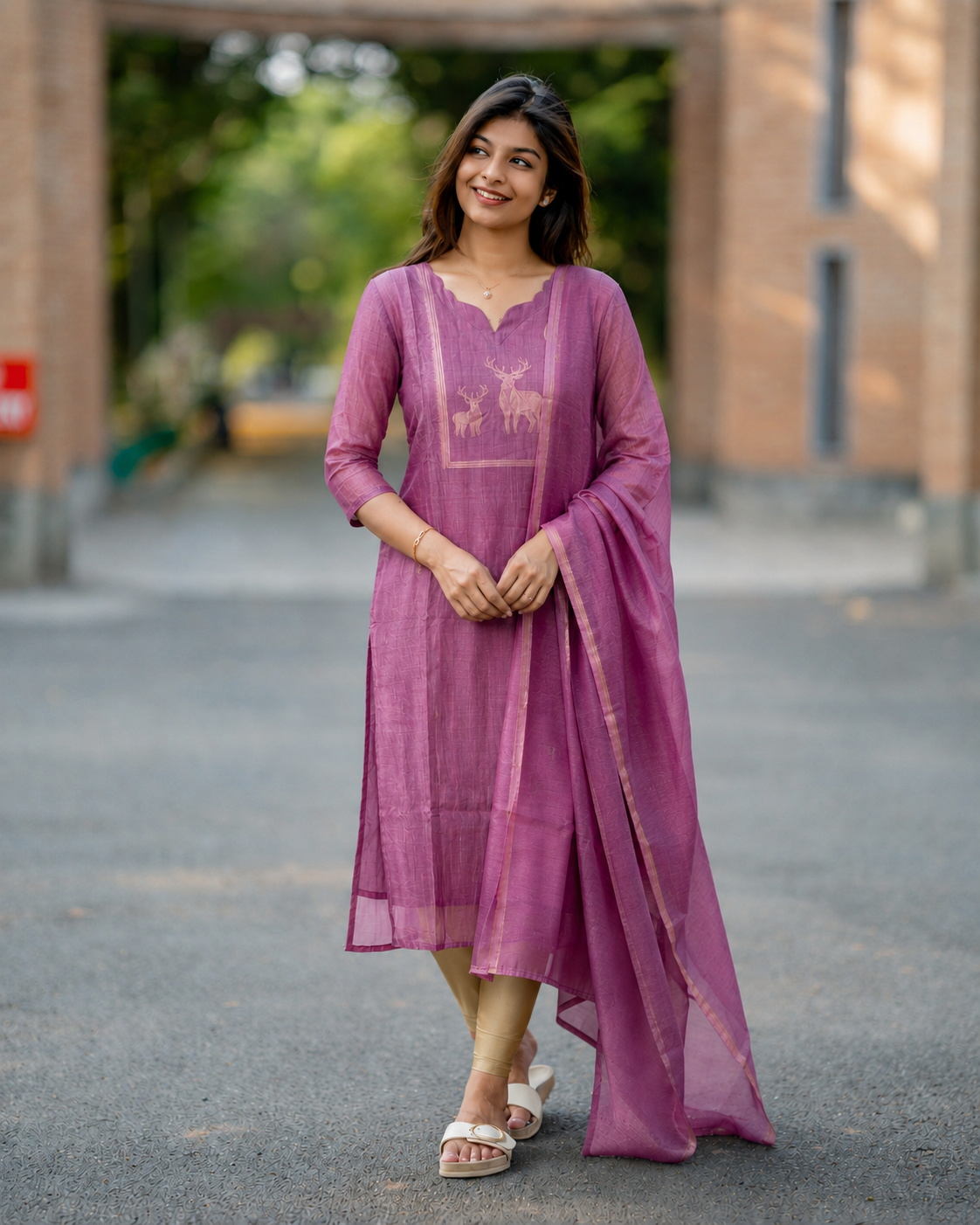 De_Magenta Maternity Kurti Set - Top & Dupatta