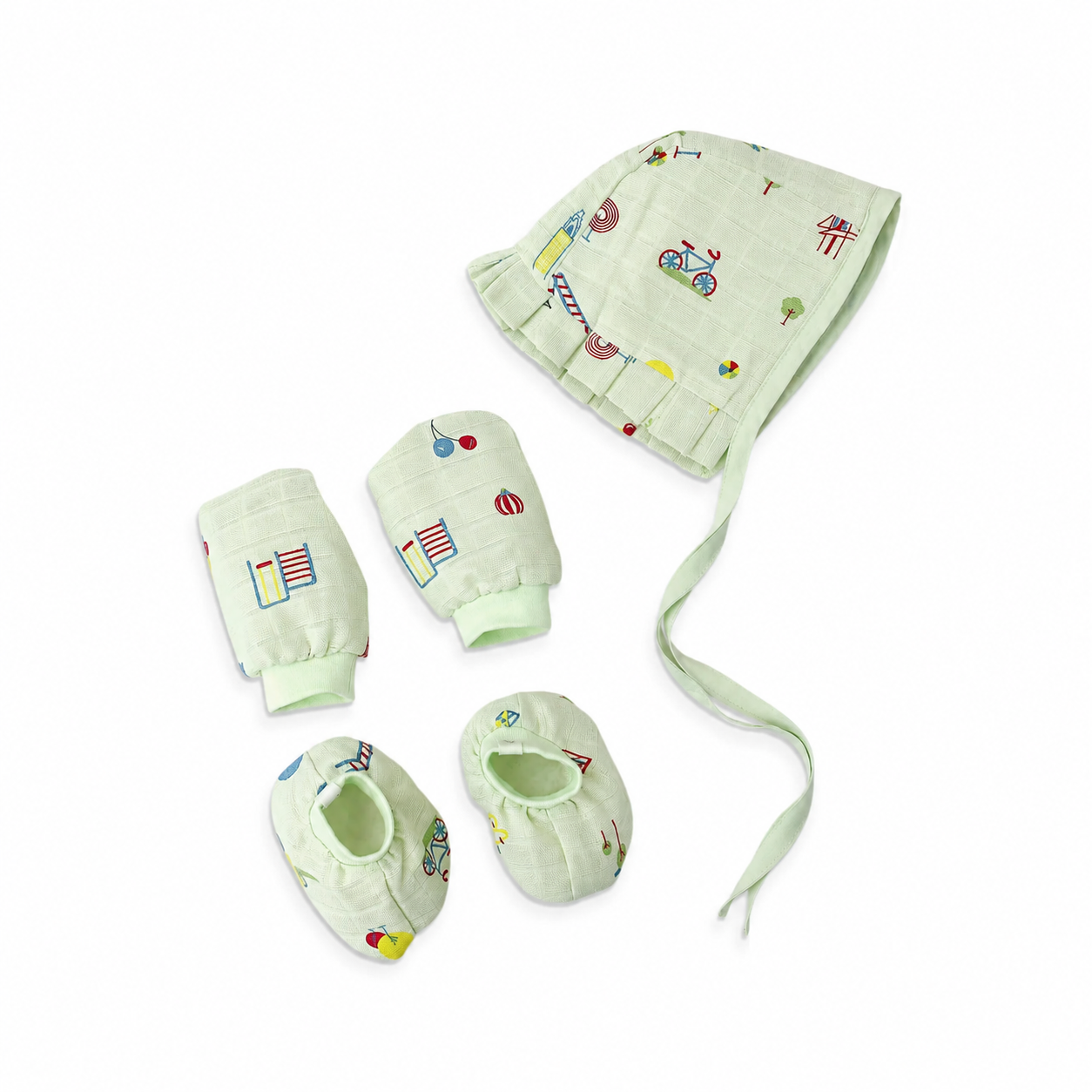 Little Play Muslin Baby Cap, Mittens and booties Set