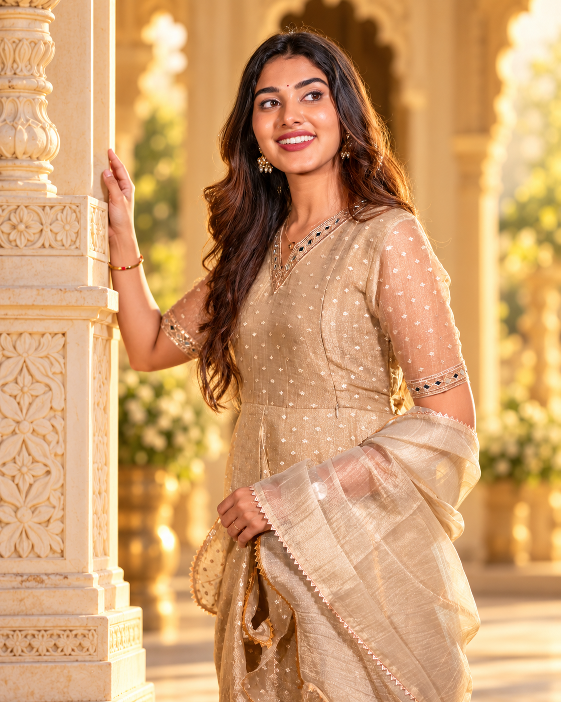 Golden Crush Tissue With Butti Maternity Maxi with Full Crepe Lining & Dupatta - product image 2 | MMWEAR