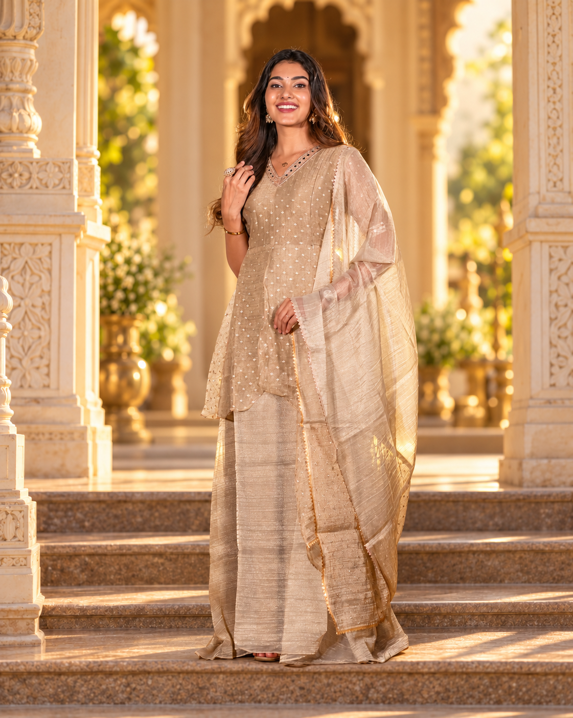 Golden Crush Tissue With Butti Maternity Maxi with Full Crepe Lining & Dupatta - product image 1 | MMWEAR
