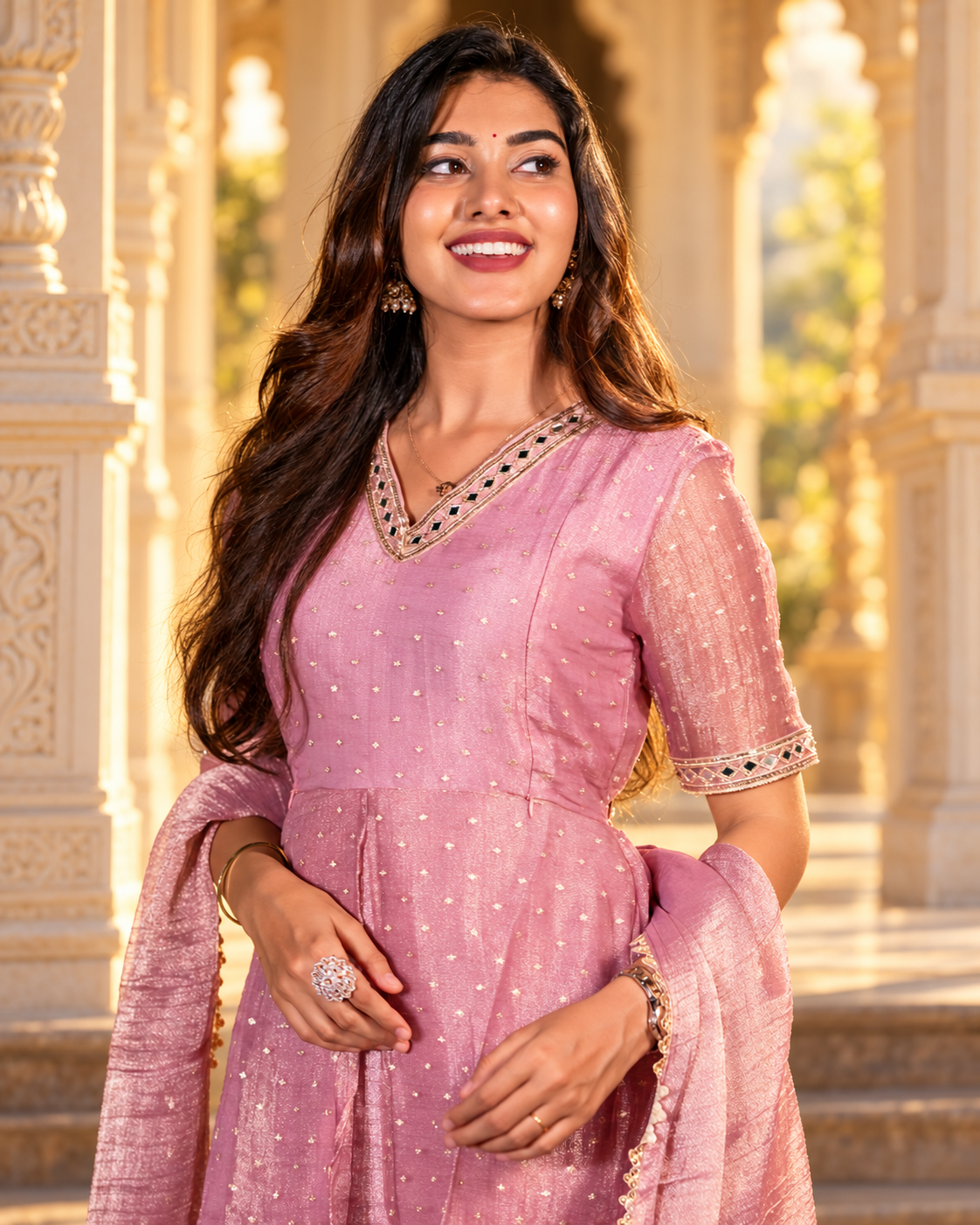 Pink Crush Tissue With Butti Maternity Maxi with Full Crepe Lining & Dupatta - product image 4 | MMWEAR