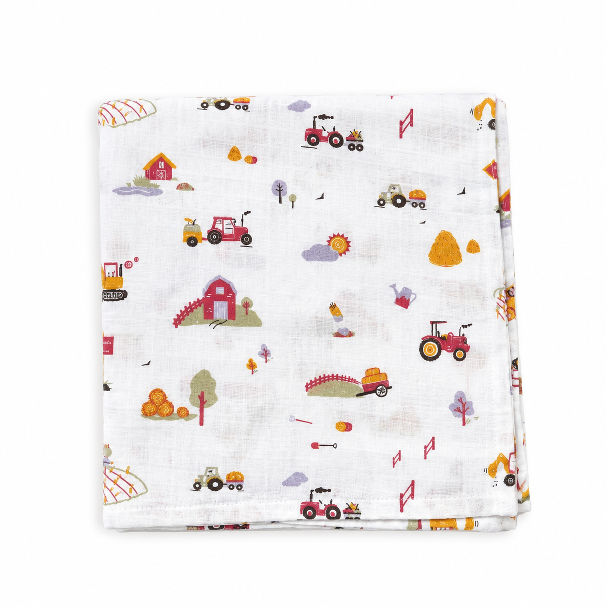 Little Tractor Baby Muslin Swaddle Blanket | 100% Premium Cotton | 110x110 cm
