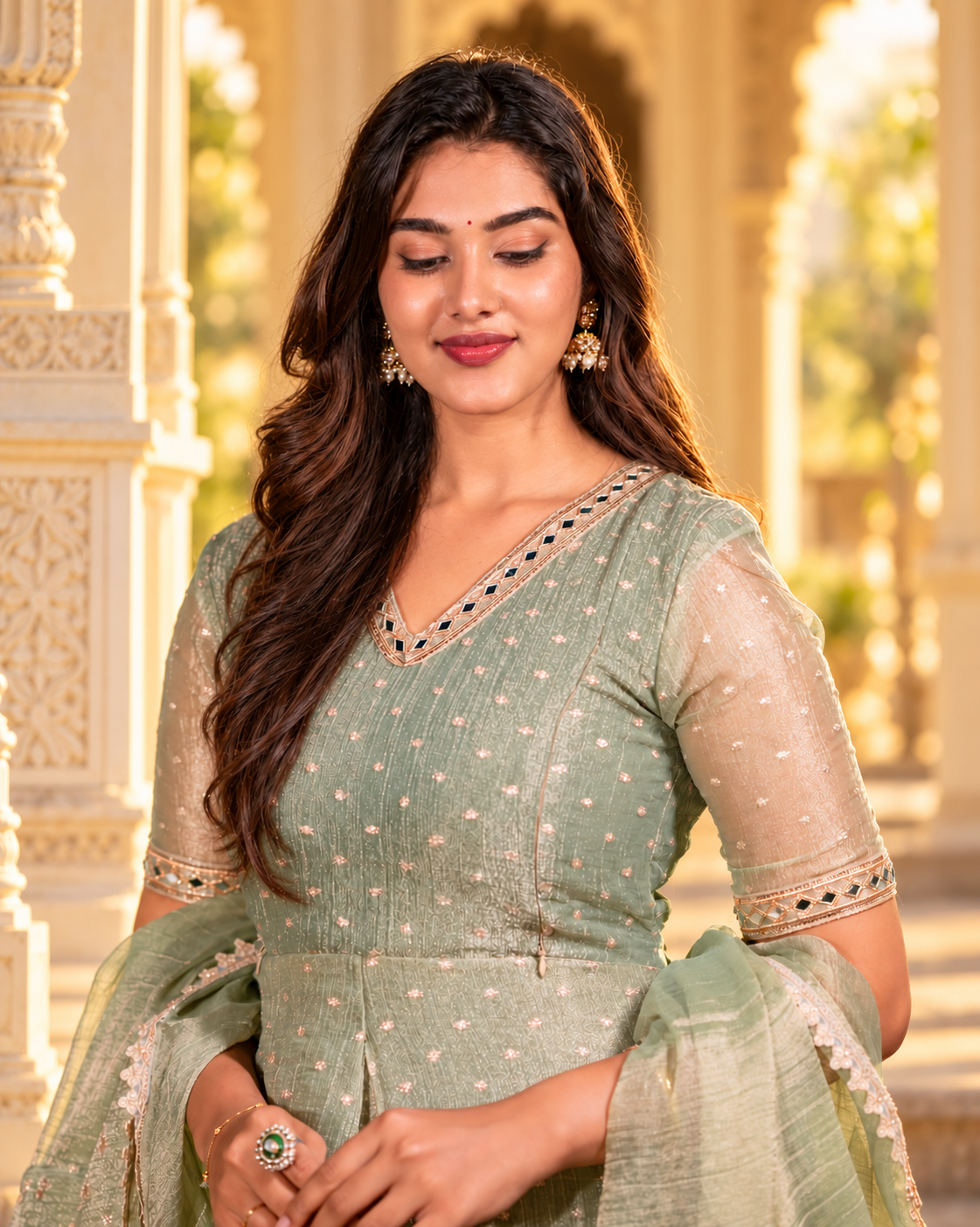 Green Crush Tissue With Butti Maternity Maxi with Full Crepe Lining & Dupatta - product image 2 | MMWEAR