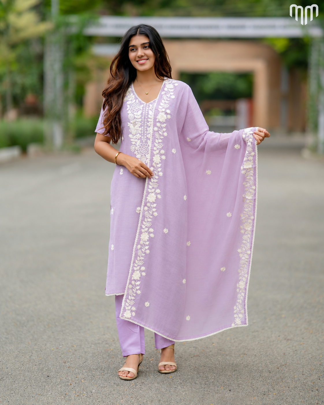 Lilac Chanderi Grand Crystal Embriodery Maternity Kurti Set with Top Cotton Lining