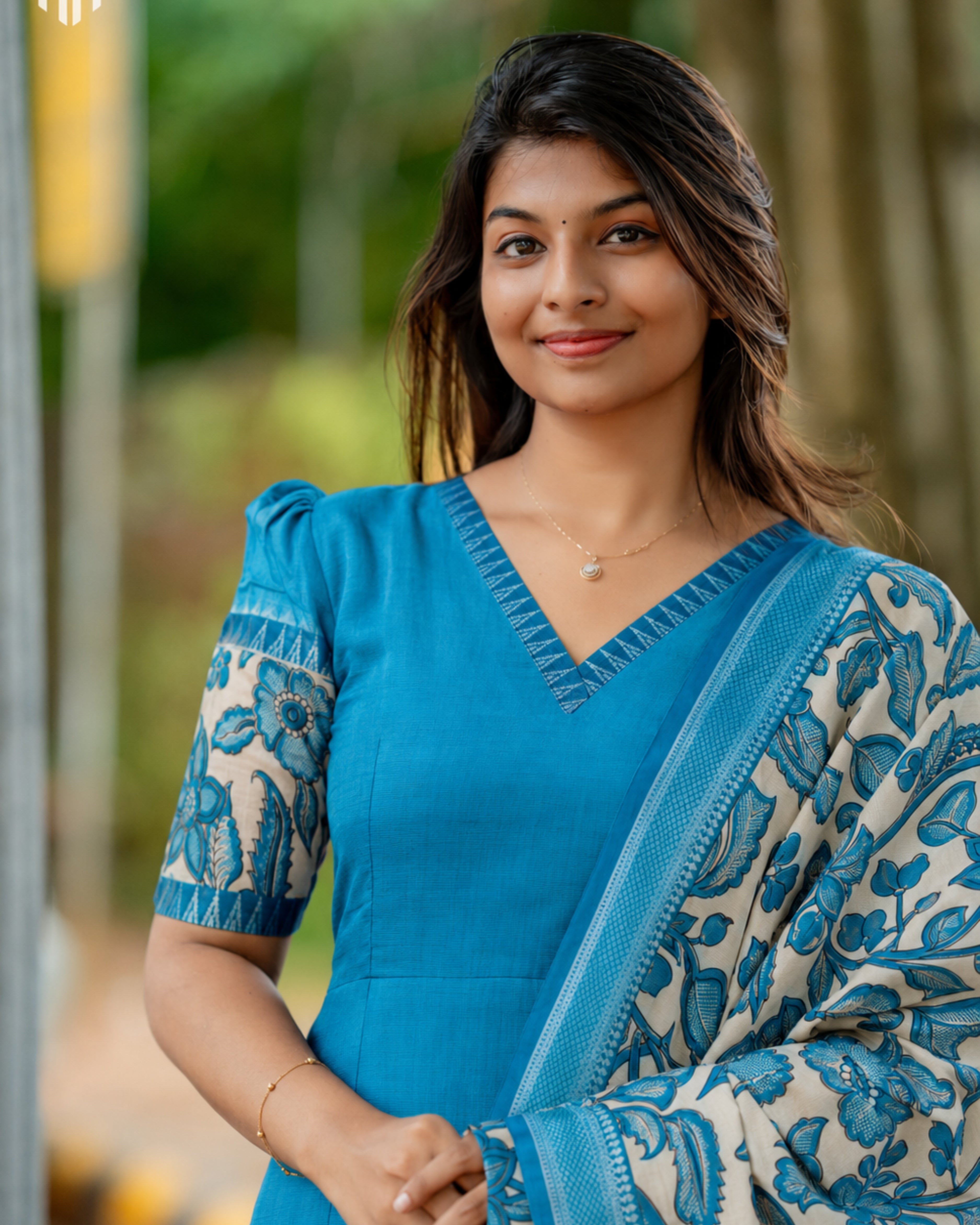 Teal Chennuri Silk Maternity Kurti Set - Top & Dupatta