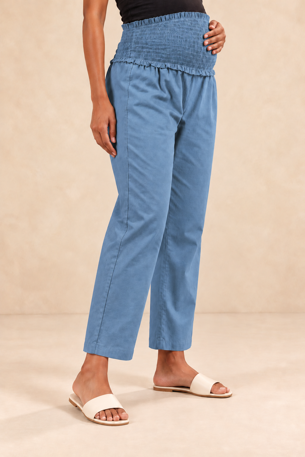 Dusty Blue Cambric Cotton High Rise Maternity Pant