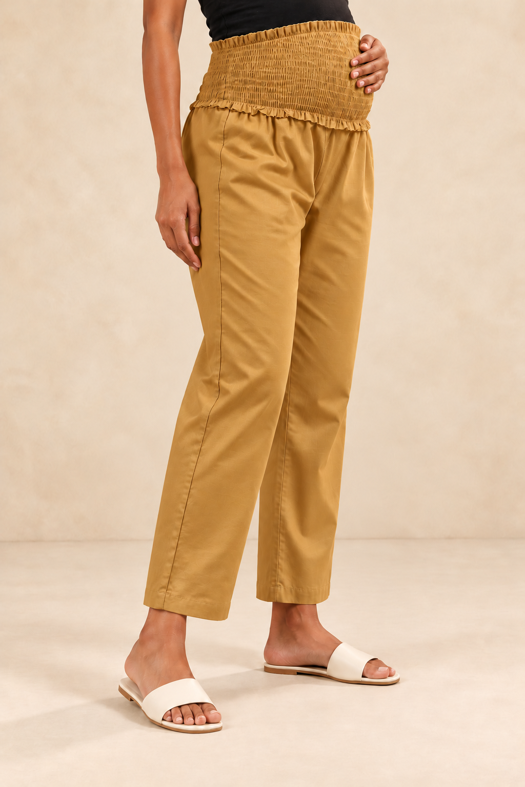 Honey Gold Glow Glace Shine Cotton High Rise Maternity Pant